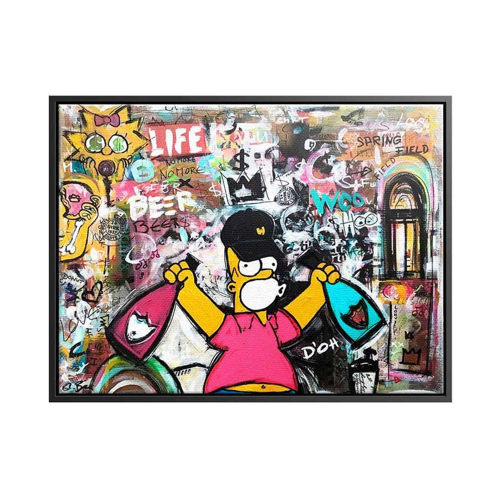 DOTCOMCANVAS® Leinwandbild Simpson Collage, Simpsons Leinwandbild quer comic Pop Art Collage lifestyle Champagner schwarzer Rahmen