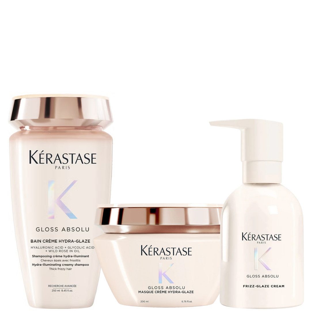 Kérastase Haarpflege-Set Gloss Absolu Pflegeroutine für dickes, widerspenstiges Haar, Set, 3-tlg., mit Hyaluronsäure und Wildrosenöl