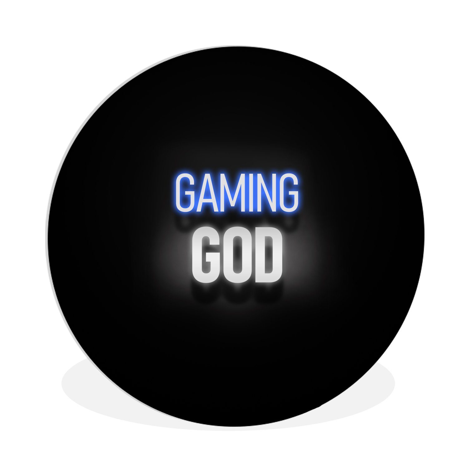 MuchoWow Gemälde Gaming - Sprichwörter - Gaming-Gott - Schwarz - Neon, Fotodruck (1 St), Kreis Wanddekoration, Rundes Wandbild, 30x30 cm