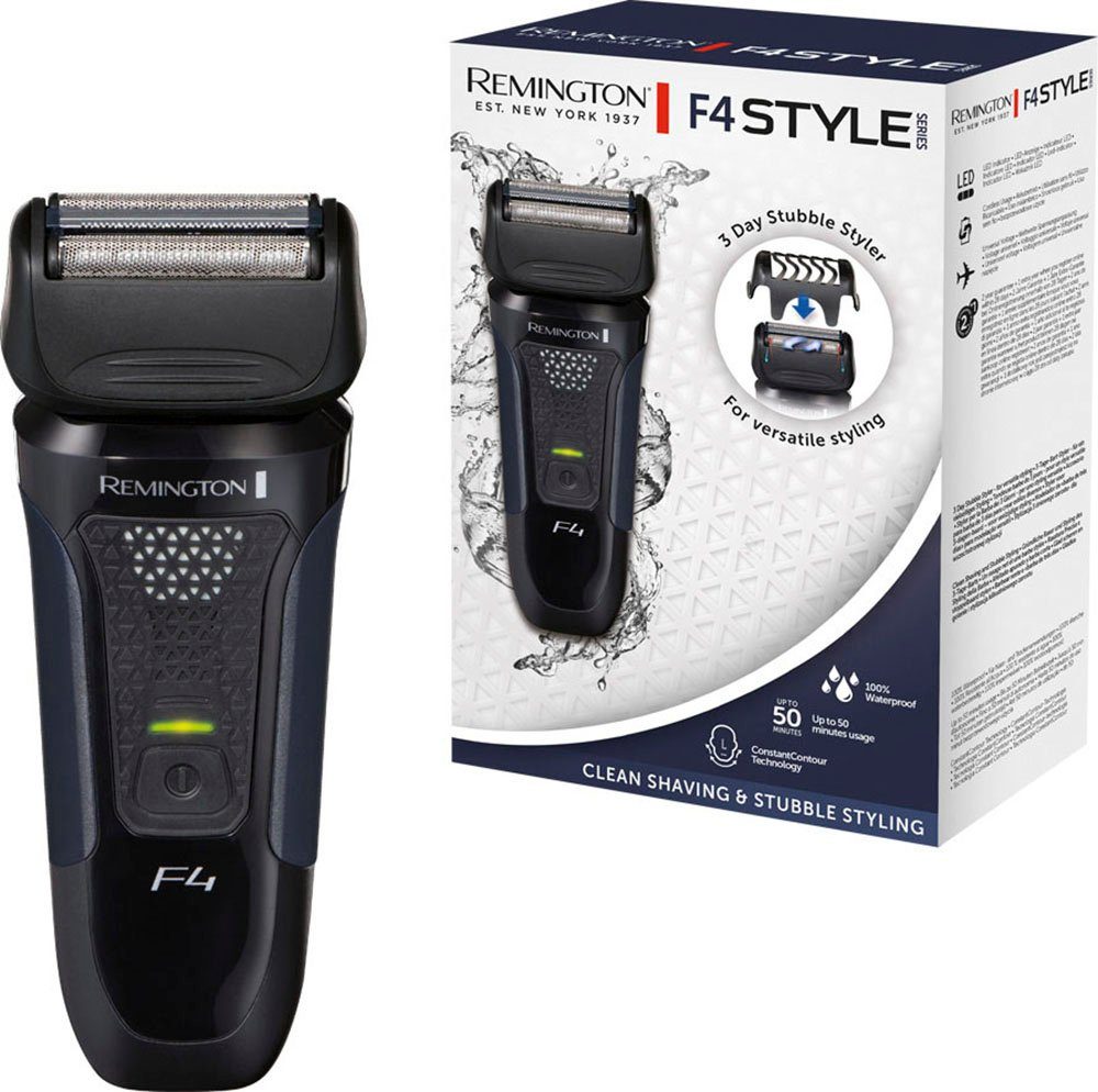 Remington Elektrorasierer F4002 Style Series Foil Shaver F4, Aufsätze: 1, integrierter Präzisionstrimmer, +3-Tage Bart-Aufsatz/Schutzkappe, Detailschneider, 100% wasserdicht