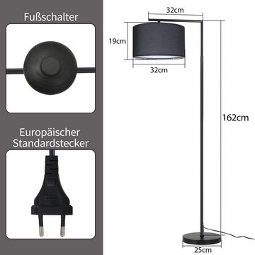 ZMH Stehlampe Stoff Design Modern Deko Lese E27 mit Fußschalter Bettlampe, ohne Leuchtmittel, Schwarz