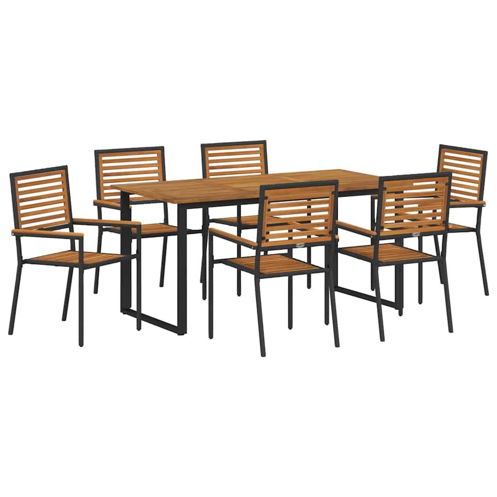 Gartenlounge-Set Garten Essgruppe 7 pcs Schwarz Massivholz