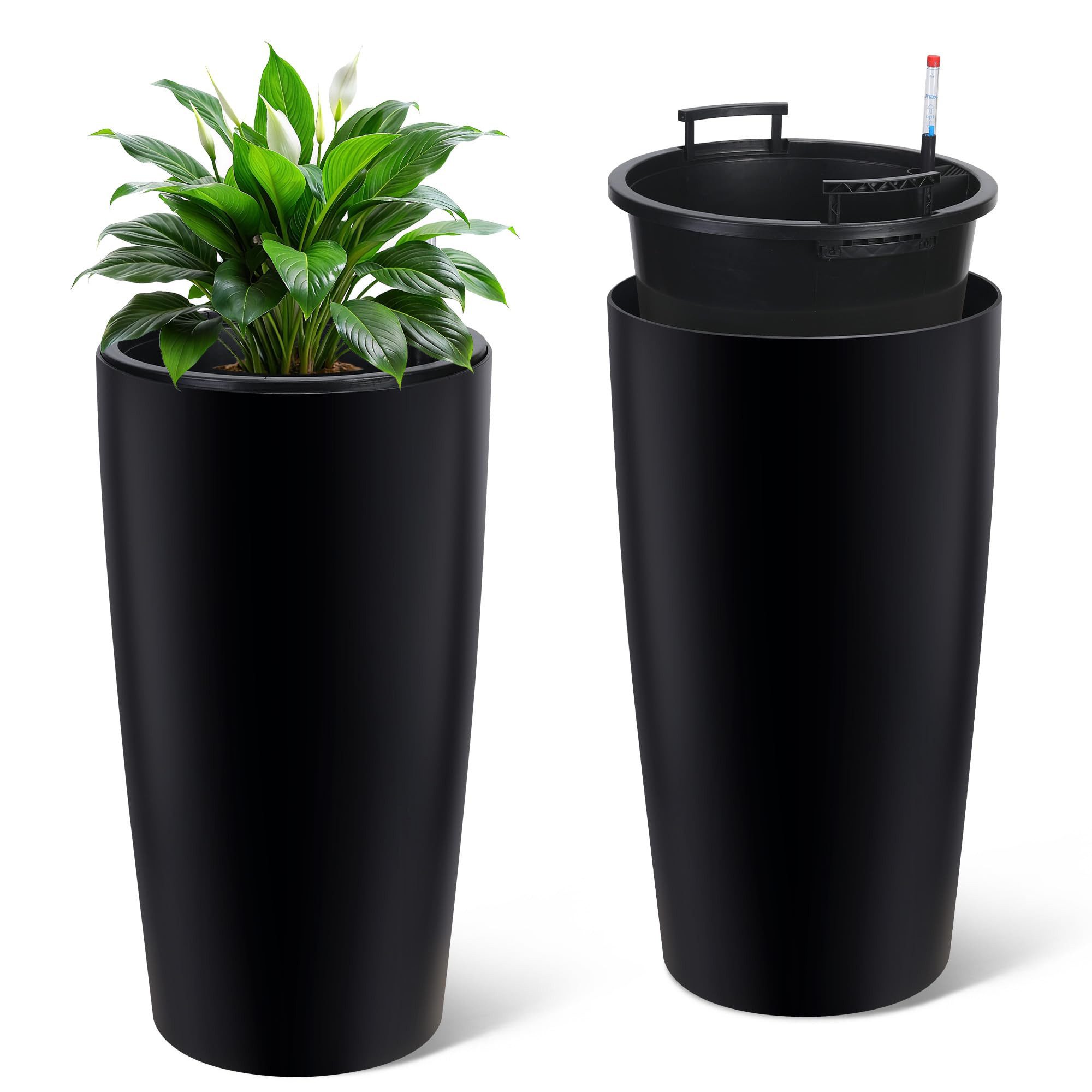 GarveeMore Blumentopf 2er Set große, selbstbewässernde Pflanzkübel mit Wasserstandsanzeige