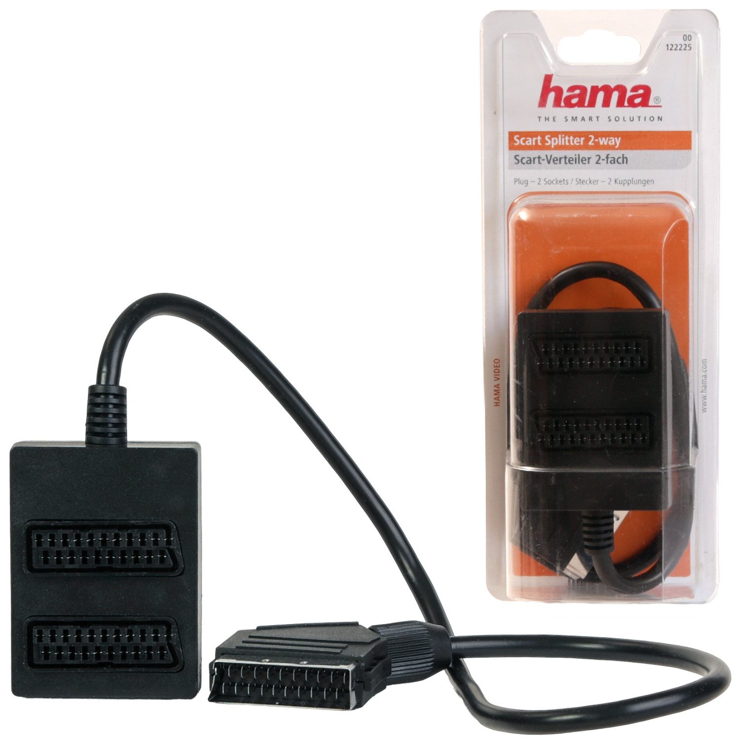 Hama Scart-Verteiler 2-Fach Umschalter Scart-Kabel Video-Adapter Scart zu Scart, Скарт-адаптер 1>2 TV AV Stecker Rundkabel Splitter Y-Adapter Kabel