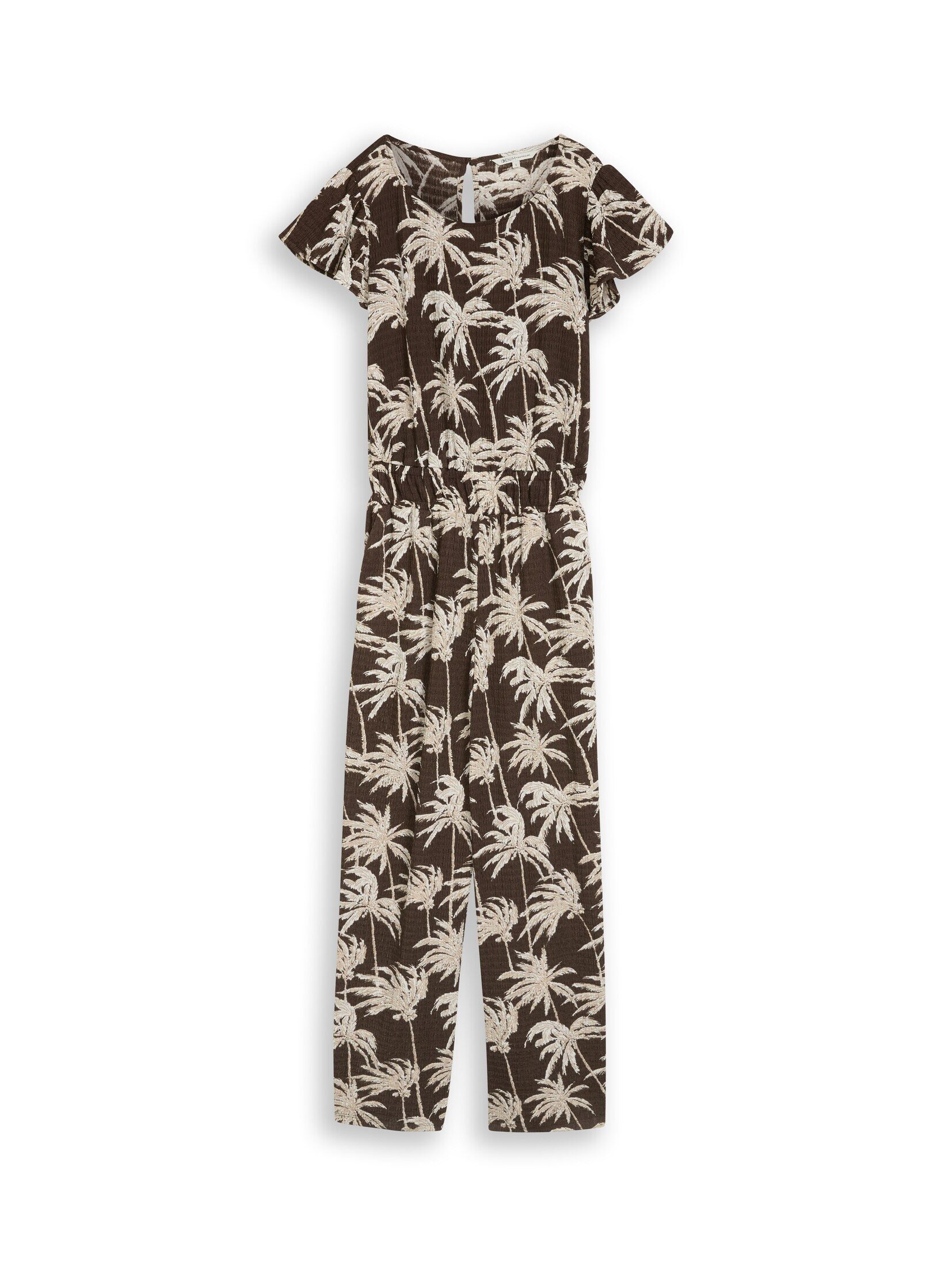TOM TAILOR Denim Jumpsuit Overalls Crinkle Jumpsuit mit Rüschenärmeln