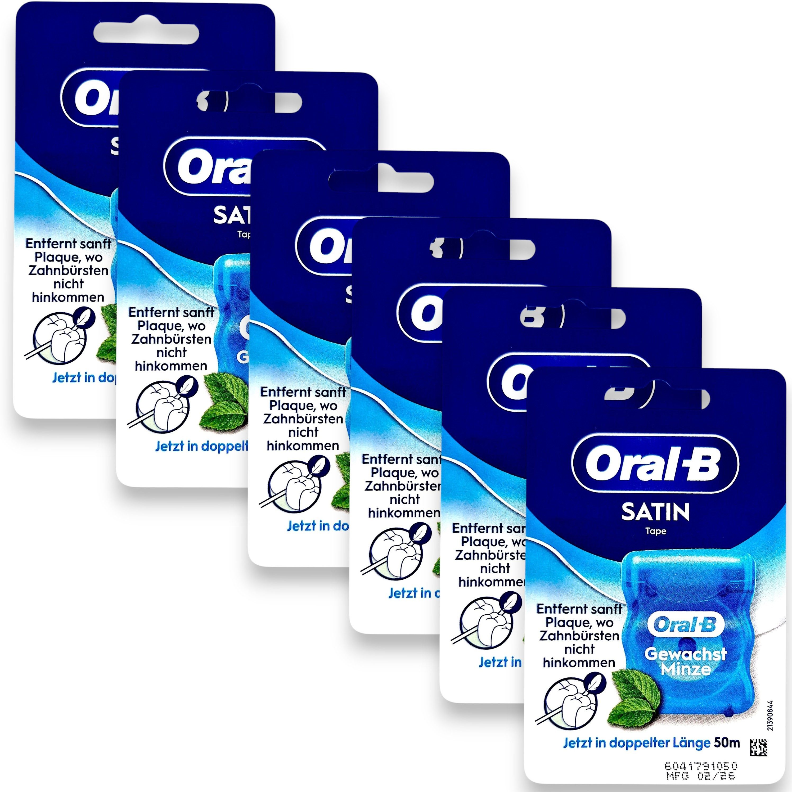 Oral-B Zahnseide 6x Oral-B SatinTape Zahnseide gewachst Minze 6x 50m, (0-St)