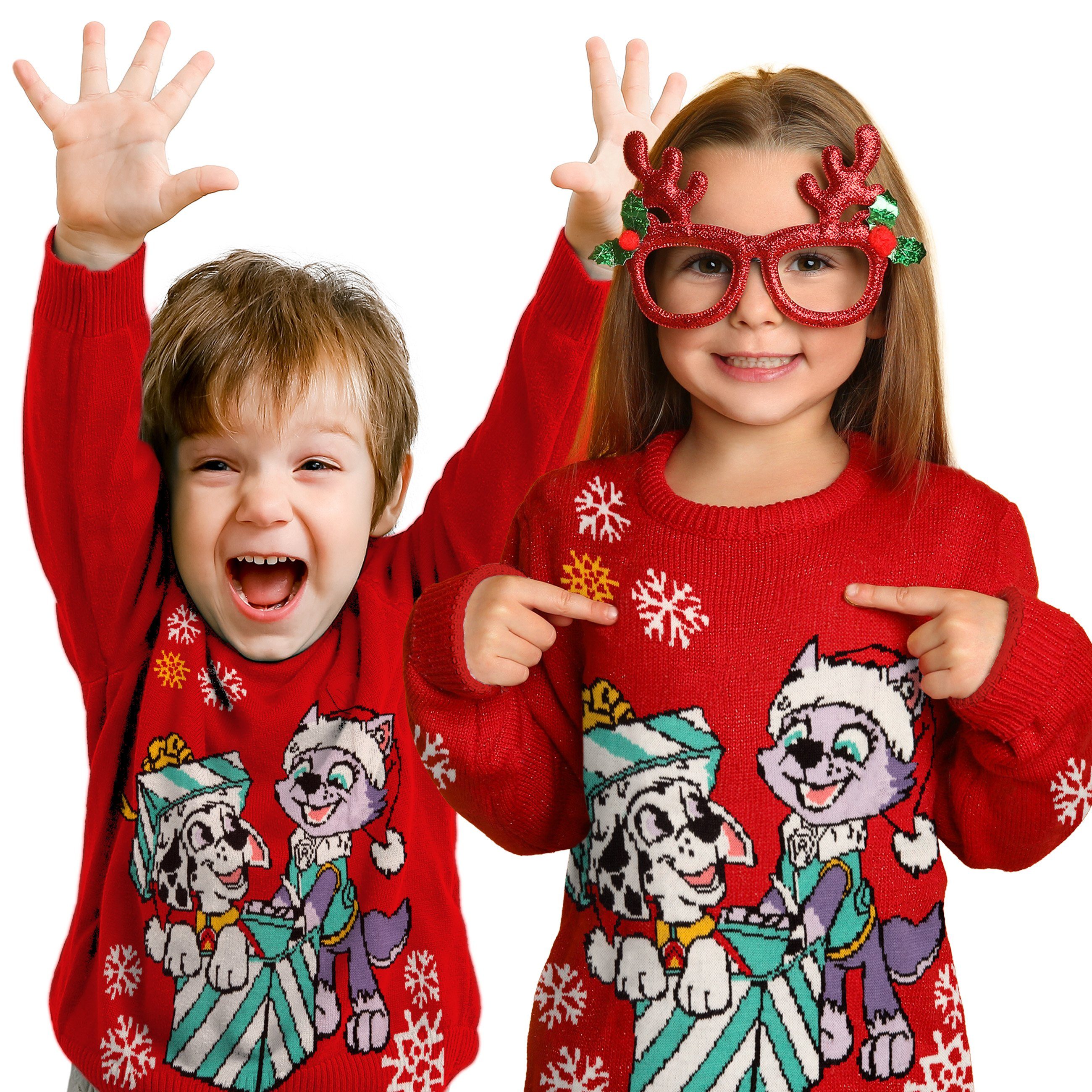 Rot Winterpullover für United Everest Kinder - Marshall und Patrol Weihnachtspullover Labels® Paw
