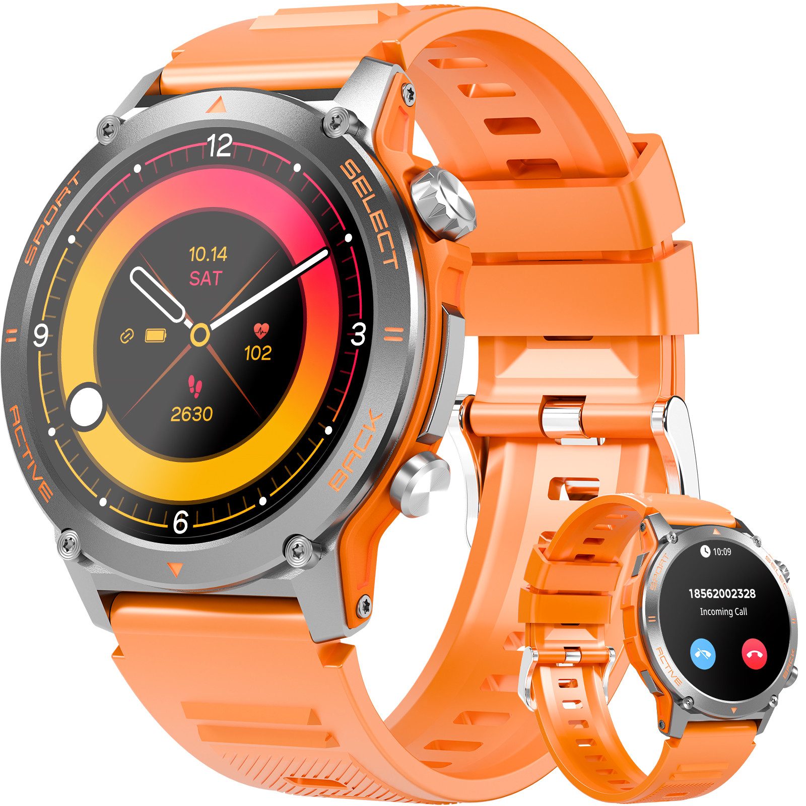 Yuede AMOLED Smartwatch Herren mit Telefonfunktion, 1.43" Zoll Rund Smartwatch (1,43-Zoll-IPS-HD-Bildschirm aus gehärtetem Glas mit Strahlenschutz Zoll) 123+ Sportmodi, Fitness Uhr mit Herzfrequenz, Blutdruck, Sauerstoff, Schlafüberwachung, Schrittzähler, IP68 Wasserdicht Smartwatch, Kompatibel mit Android und iOS