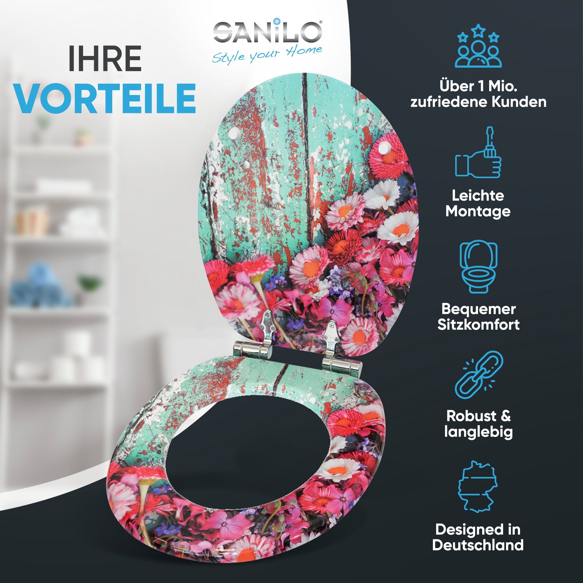 Sanilo WC-Sitz Spring mit Absenkautomatik, Toilettendeckel direkt vom Hersteller, hochwertig & modern mit Motiv, universell, leichte Montage