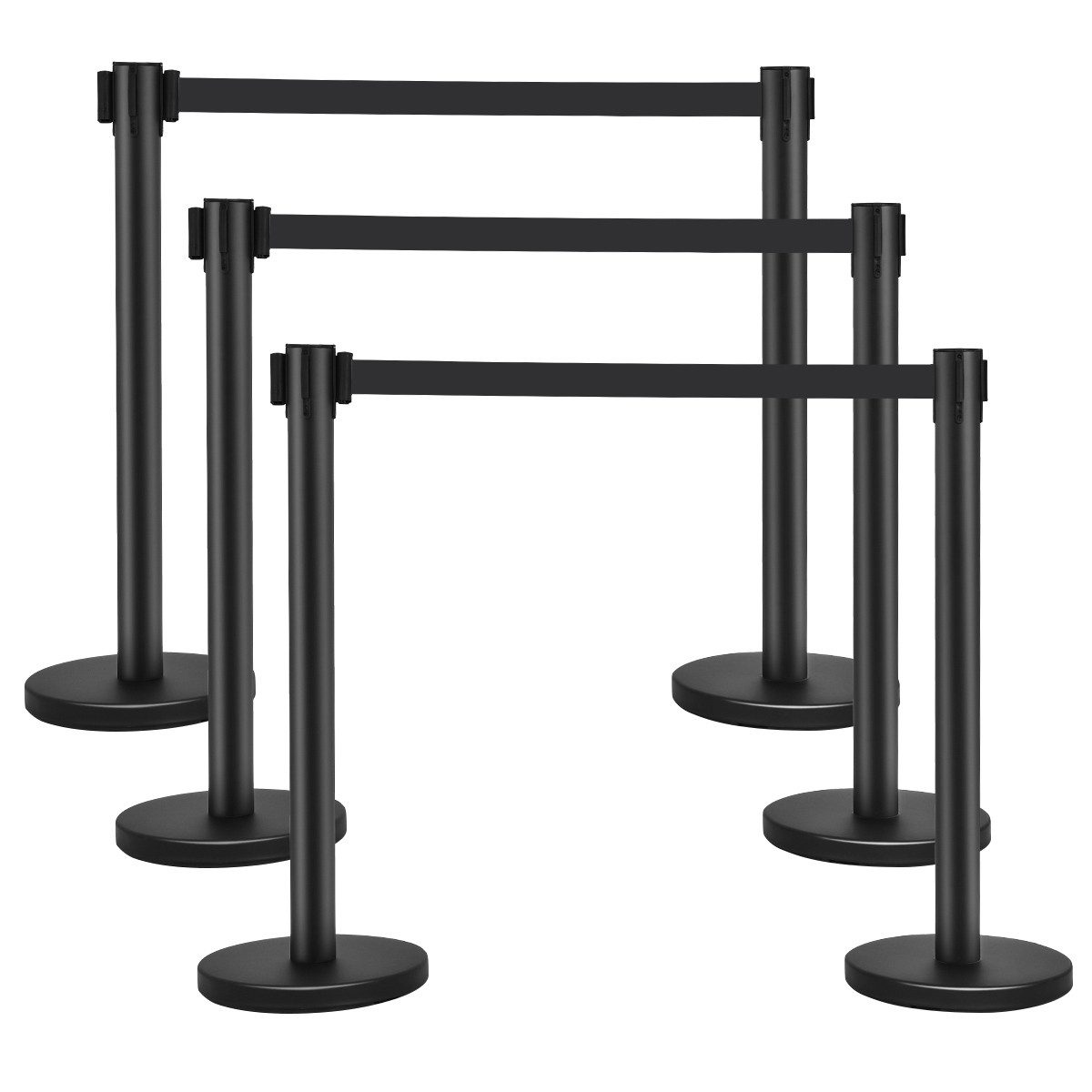 COSTWAY Leitplanke Absperrungen, 4er Set, mit einziehbaren Gurt, Edelstahl