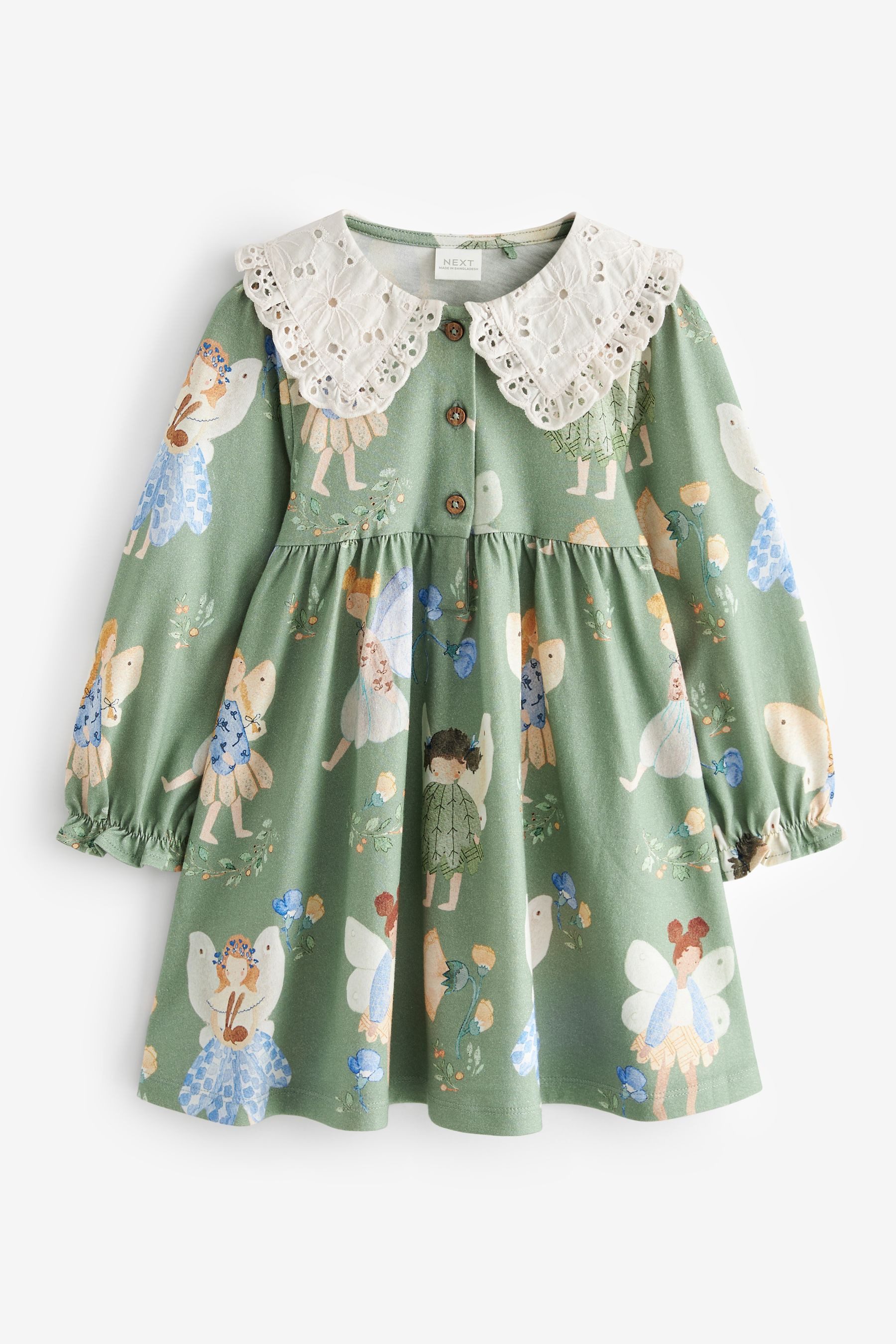 Next Jerseykleid Langärmeliges Fairy Kleid mit Spitzenkragen (1-tlg)