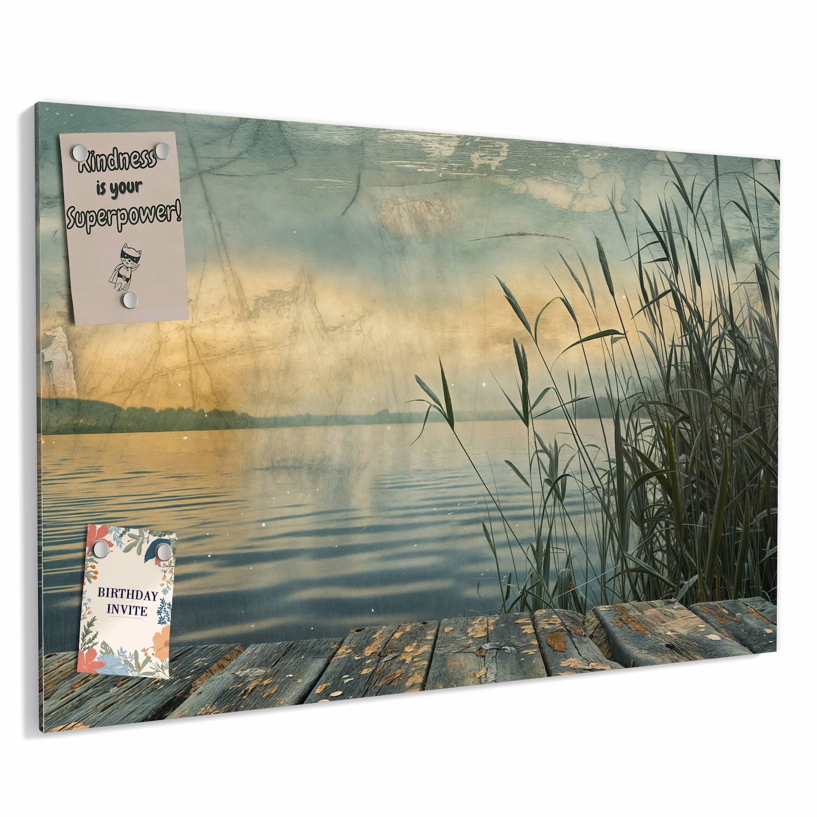 Primedeco Memoboard Metall Seeufer Abendstimmung – beschreibbar & magnetisch, (Inklusive Stift, Magnete und Montagematerial, 1-tlg., 9 verschiedene Größen), Magnetisch und Beschreibbar