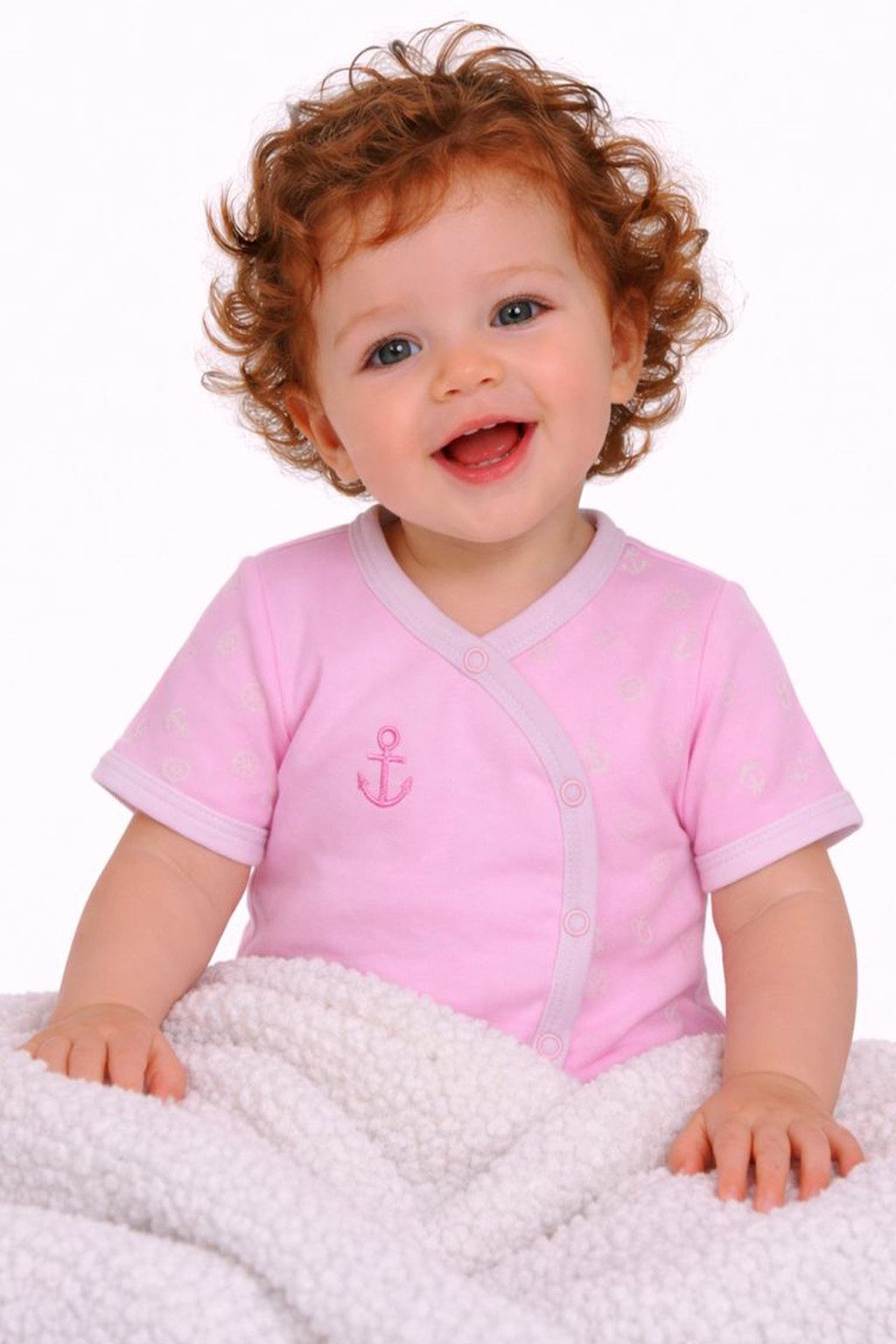 Wickelbody Baby Body kurzarm Kurzarmbody in weiß rosa mit Anker
