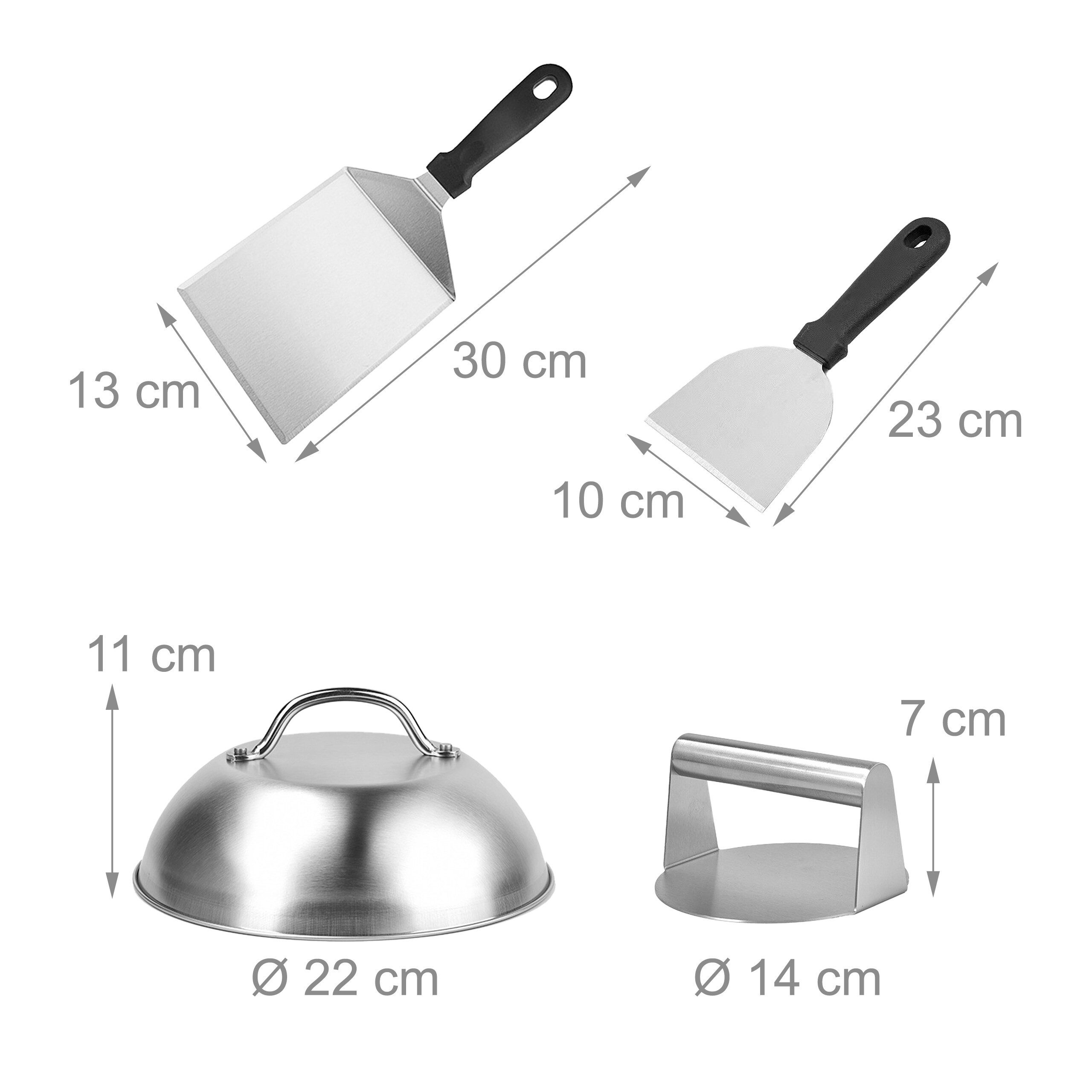 relaxdays Burgerpresse Smash Burger Set 5-teilig Edelstahl (5 St), Edelstahl – Bild 4 von 5