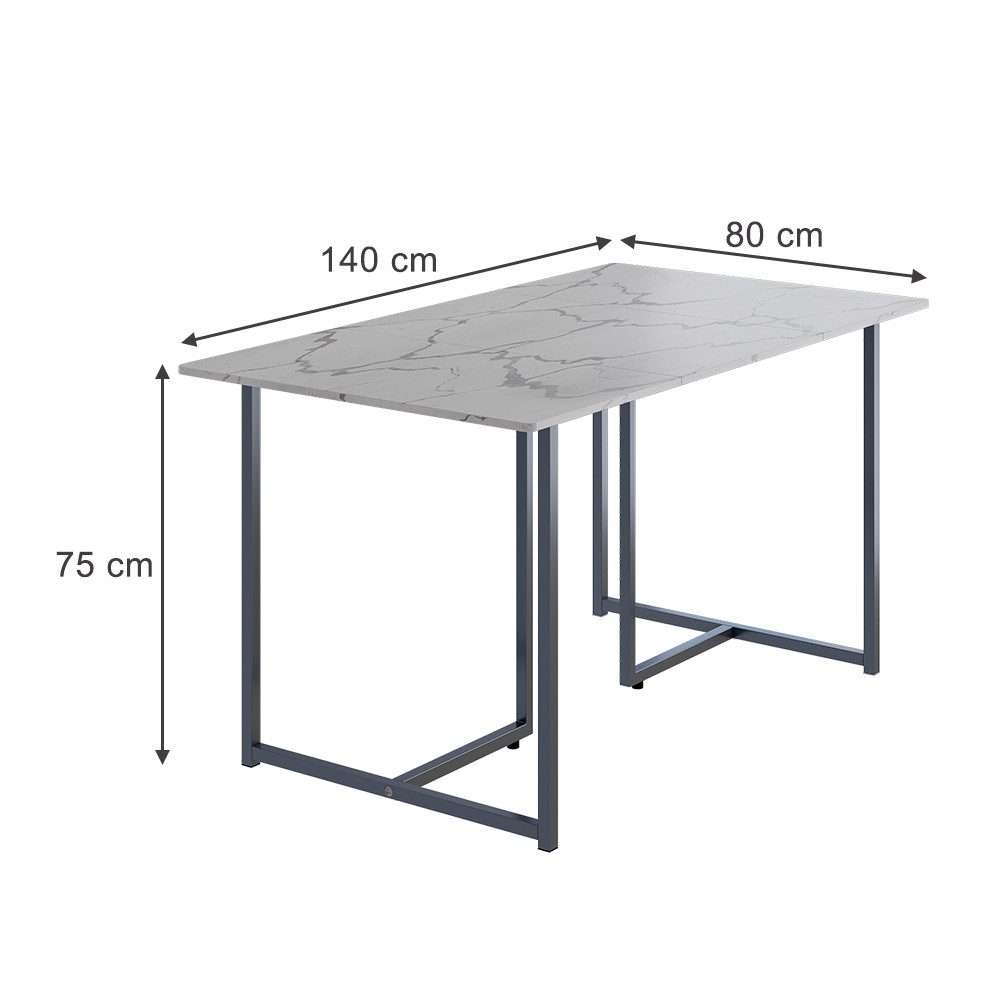 Vicco Esstisch Merido, Grau/Marmor-Weiß, 140 x 80 cm günstig online kaufen