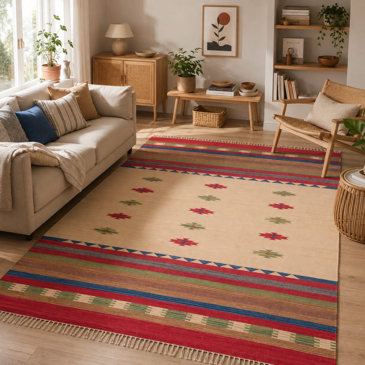 Pergamon Wollteppich Baumwolle Natur Kelim Teppich Lina Trend, Rechteckig, Höhe: 8 mm