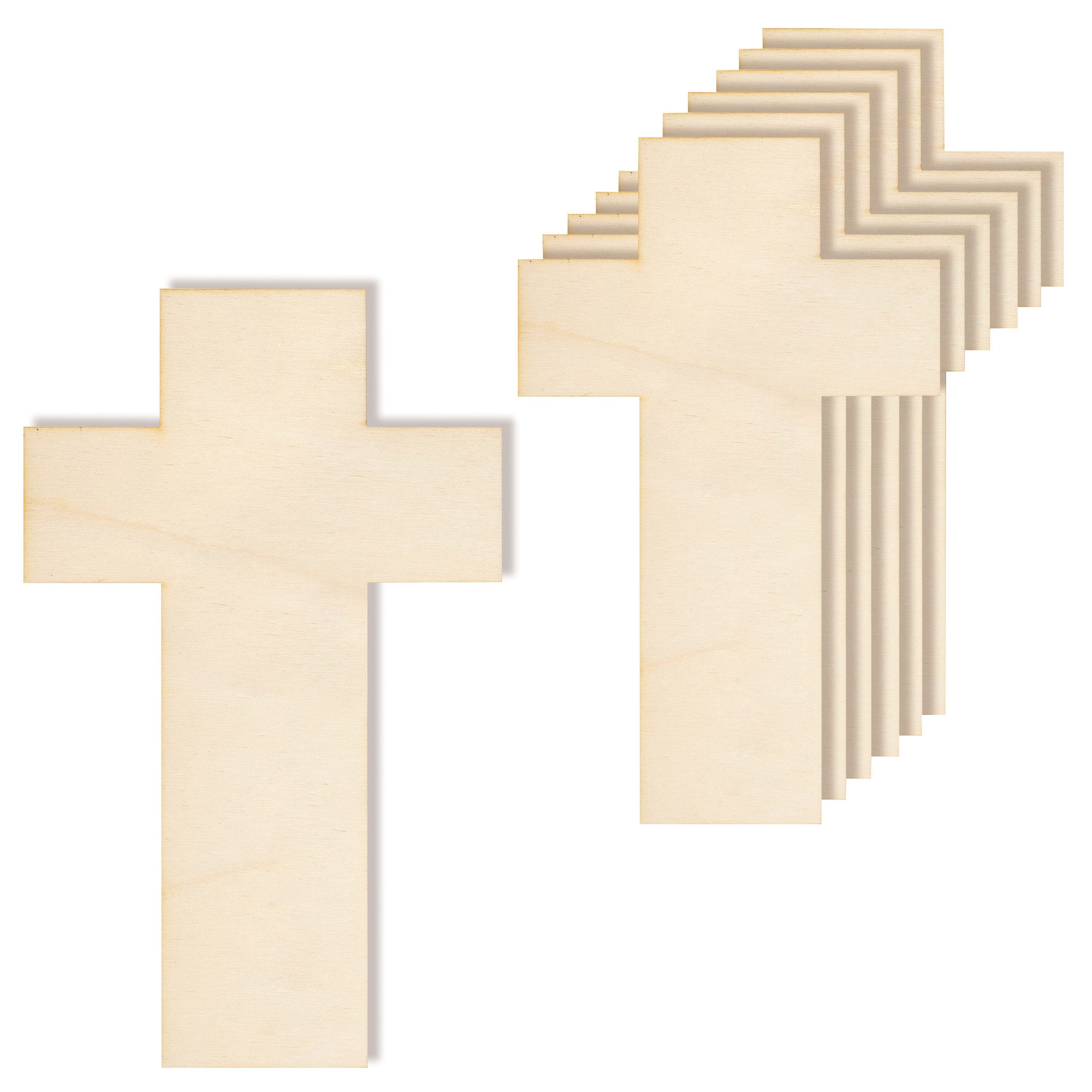 Creative Deco Hängedekoration 10x Kreuz Anhänger aus Sperrholz 3mm zum Basteln und Bemalen, Perfekte Ausschnite für Bemalen, Geschenk & Decoupage Blanko