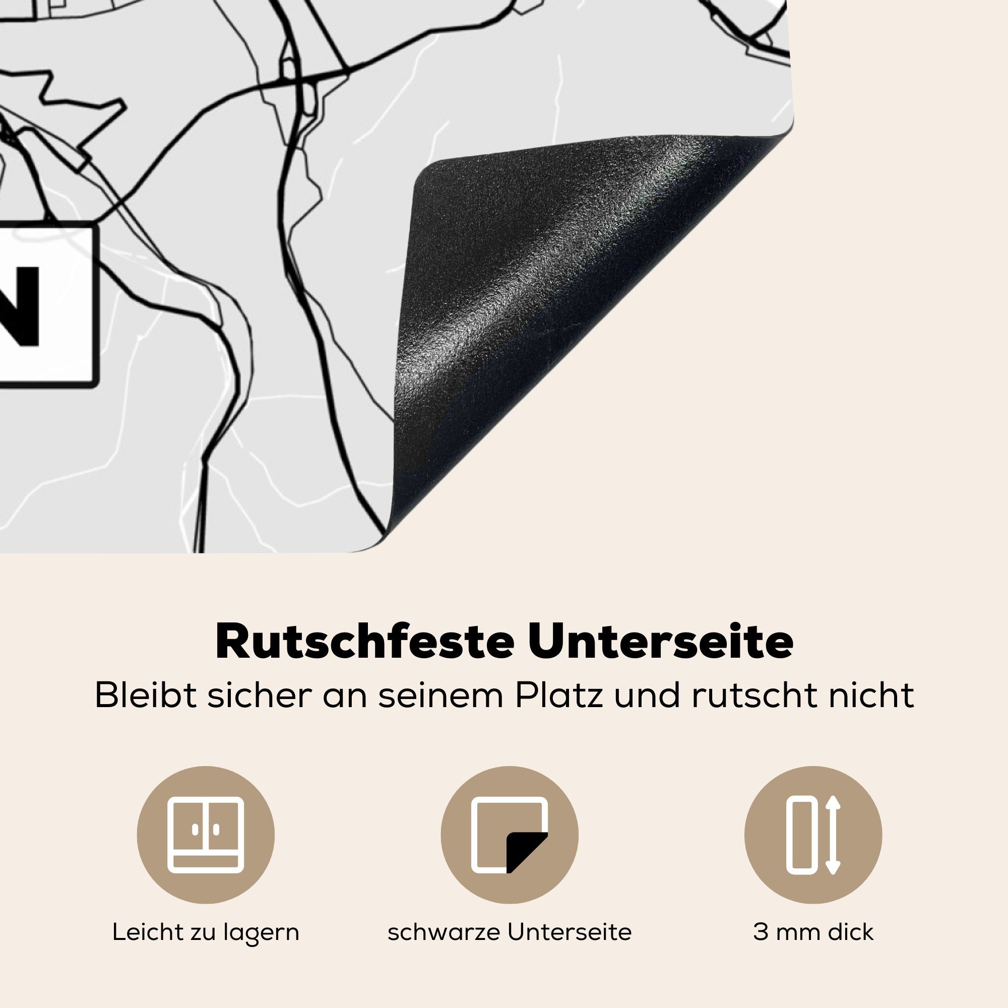 Hagen, Arbeitsplatte Vinyl, - Deutschland Herdblende-/Abdeckplatte für cm, tlg), - Karte Stadtplan - Ceranfeldabdeckung, 78x78 MuchoWow (1 küche