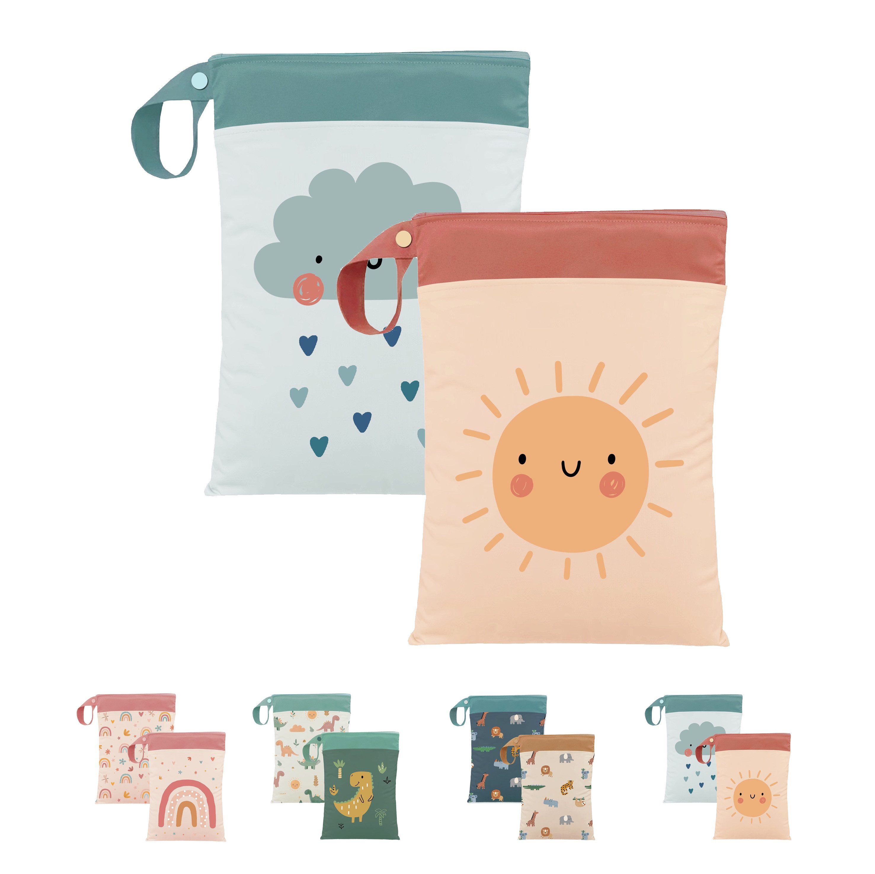 Artee Wickeltasche 2er Set Nasstasche für Wechselwäsche Kita, Kindergarten, Strand, Sport