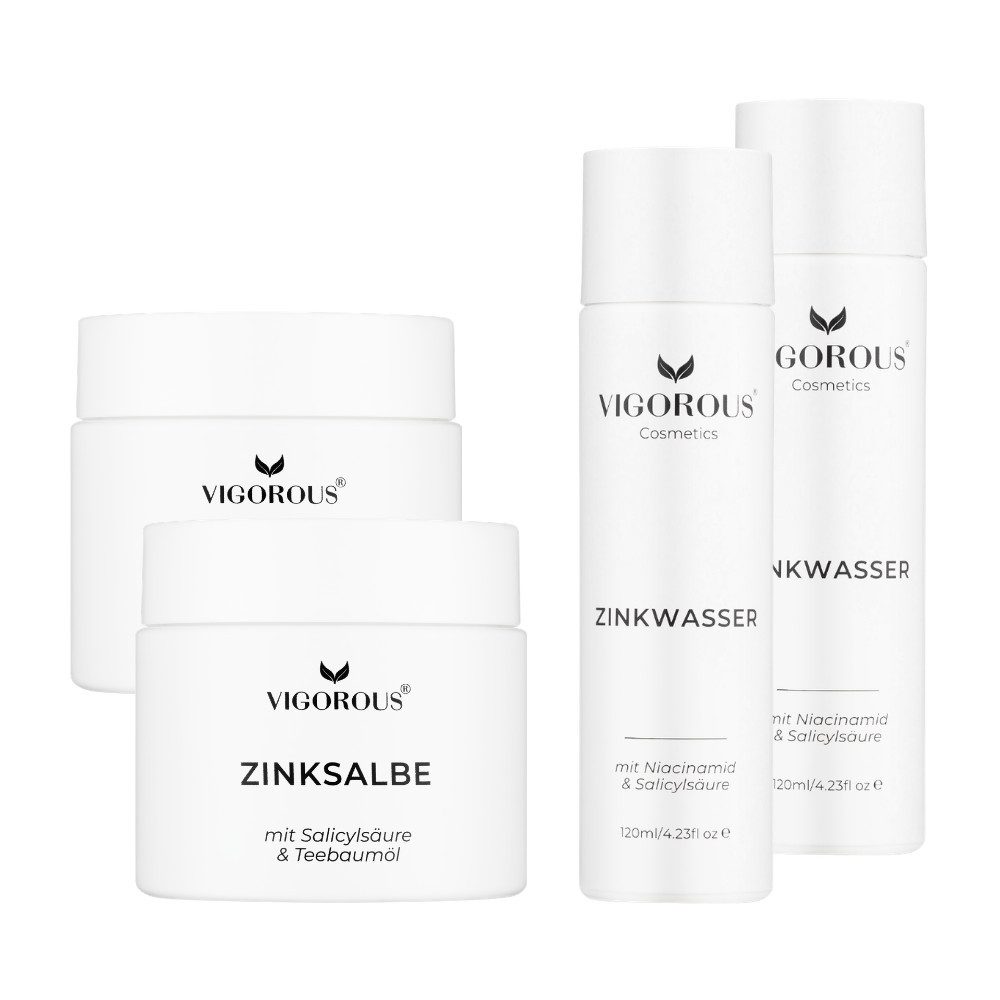 Vigorous Cosmetics Gesichtspflege-Set Anti Akne Bundle gegen Akne, Pickel und Unreinheiten Spar-Set, Nach ca. 2 Wochen bis zu 98 % weniger Unreinheiten, Made in Germany