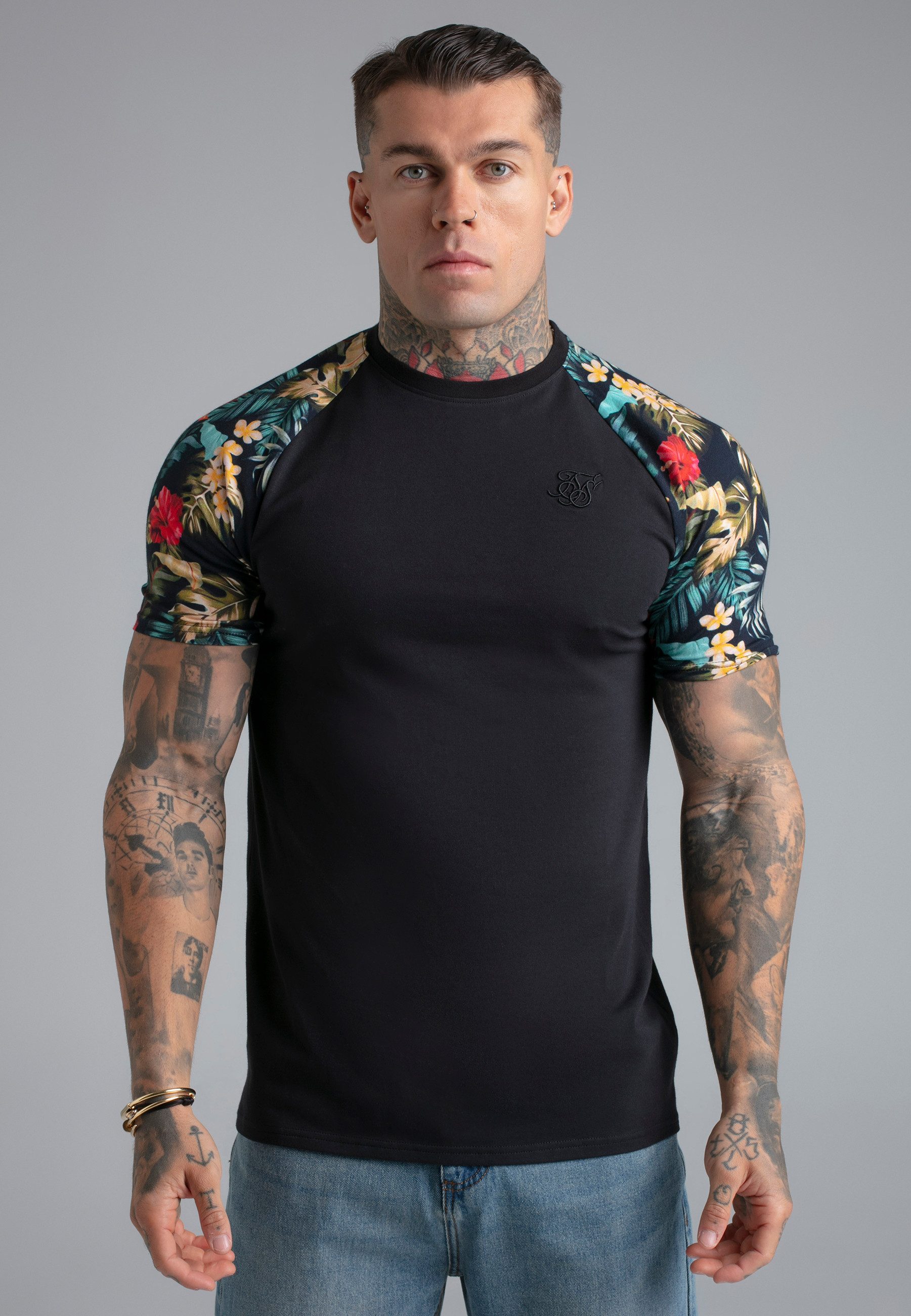 Siksilk T-Shirt SikSilk Herren Schwarz Raglan T-Shirt