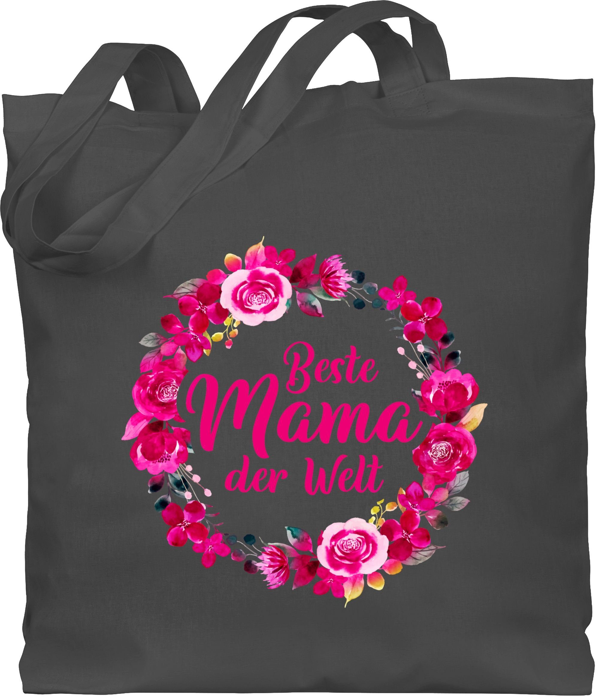 Shirtracer Umhängetasche Beste Mama der Welt Blumenkranz, Muttertagsgeschenk 2 Dunkelgrau