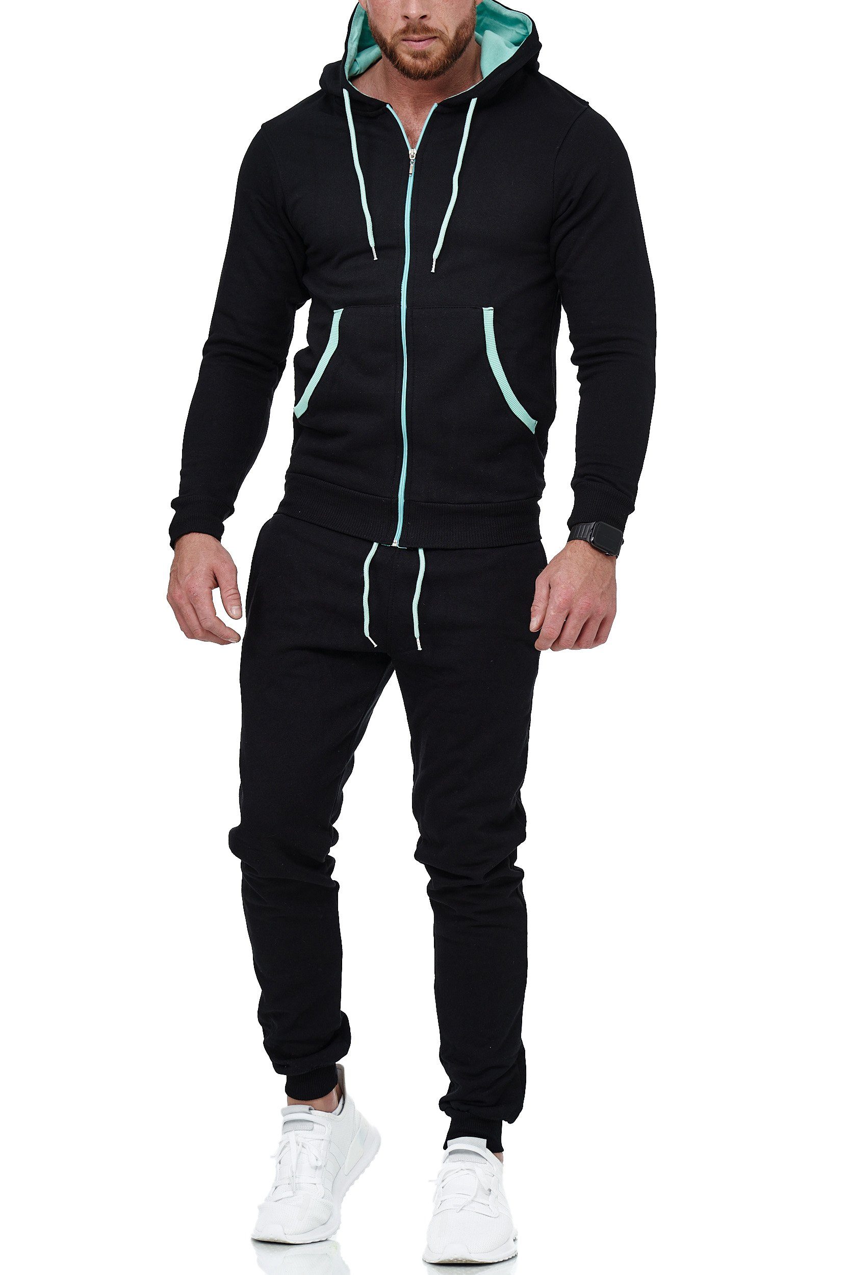 L.gonline Freizeitanzug Herren Freizeitanzug Jogginganzug Sweatwear 704 (Kapuzenjacke mit Reißverschluss, Hose, 2-tlg), Fitness Freizeit Casual