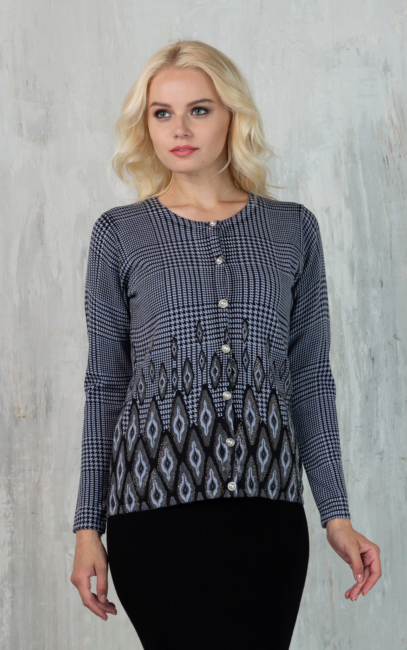 Passioni 2-in-1-Strickjacke Twinset mit Hahnentrittmuster günstig online kaufen