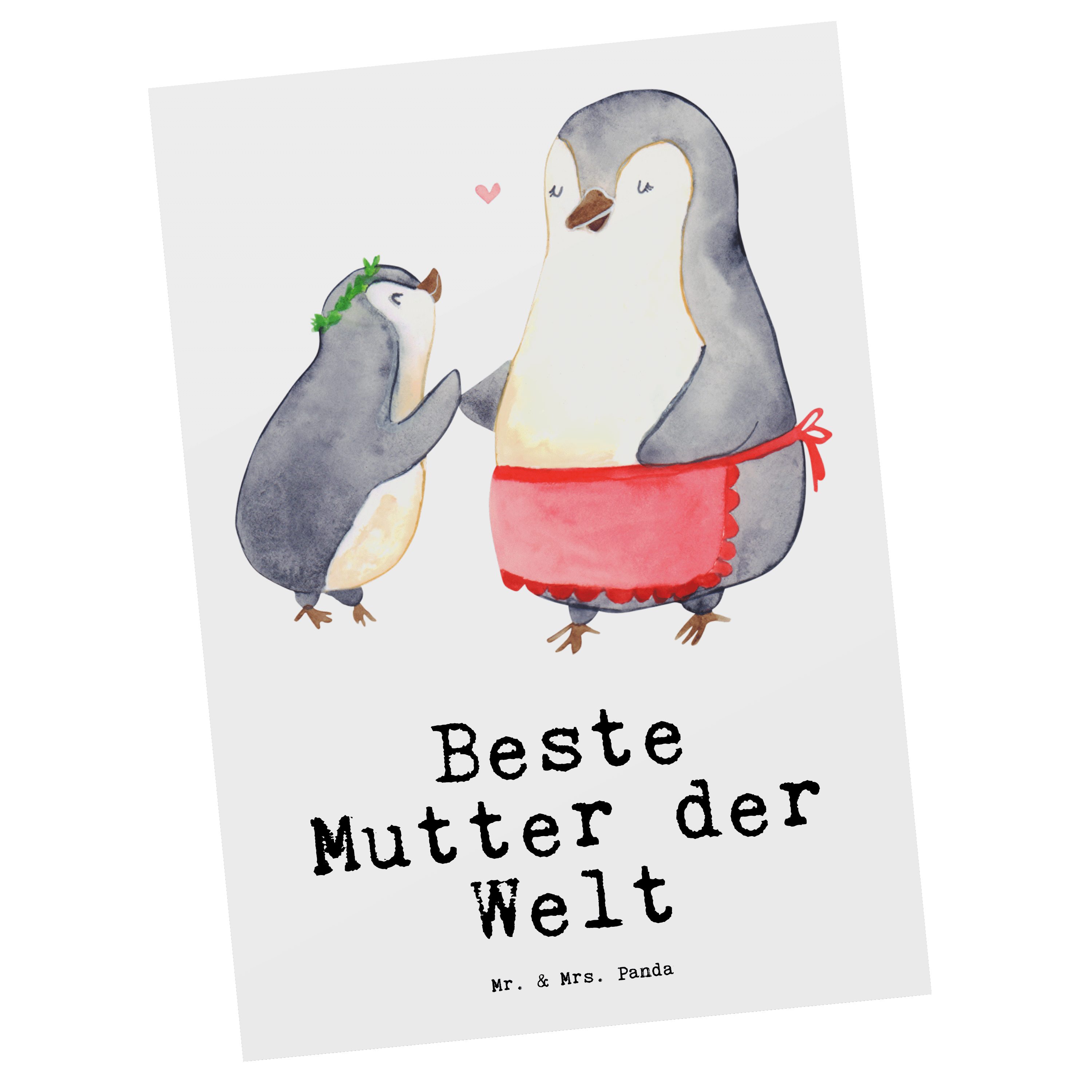 Mr. & Mrs. Panda Postkarte Pinguin Beste Mutter der Welt - Weiß - Geschenk, Ansichtskarte, Gebur