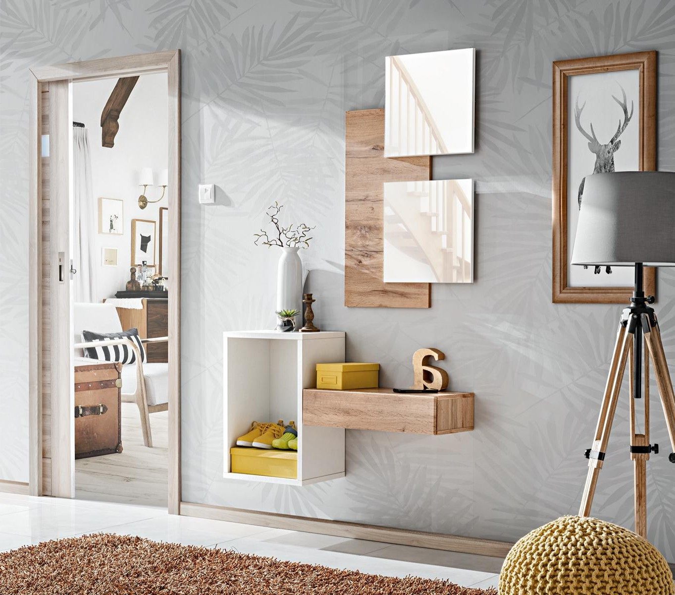 Xlmoebel Wandgarderobe Moderne Flur Garderobe aus Holz für stilvolle Dielen Einrichtung (Garderoben-Set, 2 St., Eingangshalle Set), Made in Europa