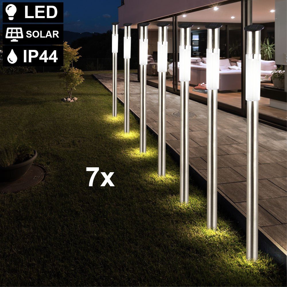 Garten Außen LED Steck fest Gartenleuchte, 7er Weg etc-shop Strahler Solar Set LED-Leuchtmittel LED Leuchten verbaut,