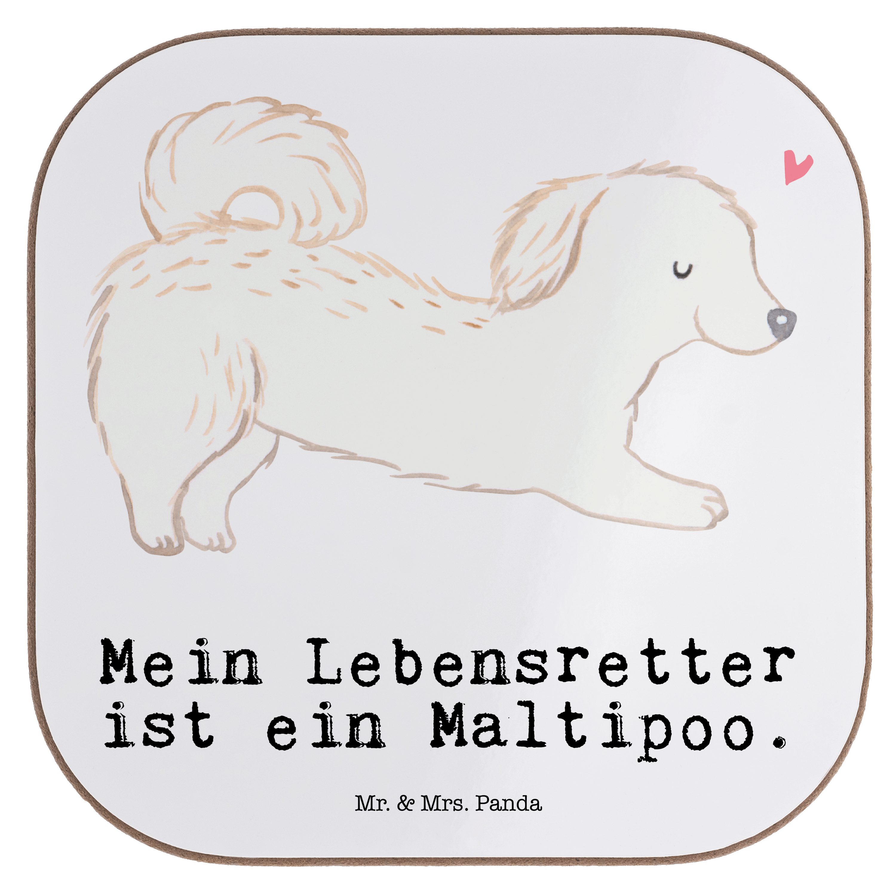 Mr. & Mrs. Panda Getränkeuntersetzer Maltipoo Lebensretter - Weiß - Geschenk, Untersetzer Gläser, Welpe, K, 1-tlg.