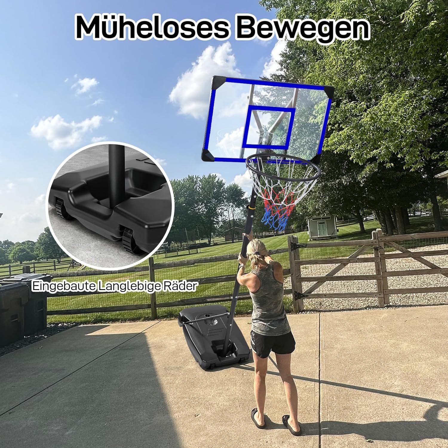 Yohood Basketballkorb 147–260cm Indoor Outdoor Basketballständer für Teenager mit Rollen