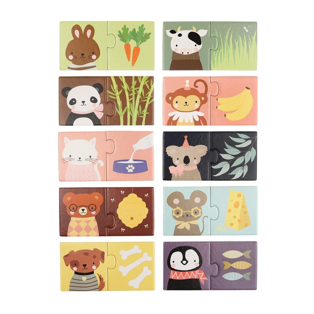 A Little Lovely Company Puzzle Matching Puzzle Tiere + Lieblingsfutter Lernspiel, 20 Puzzleteile, ab 2 Jahren