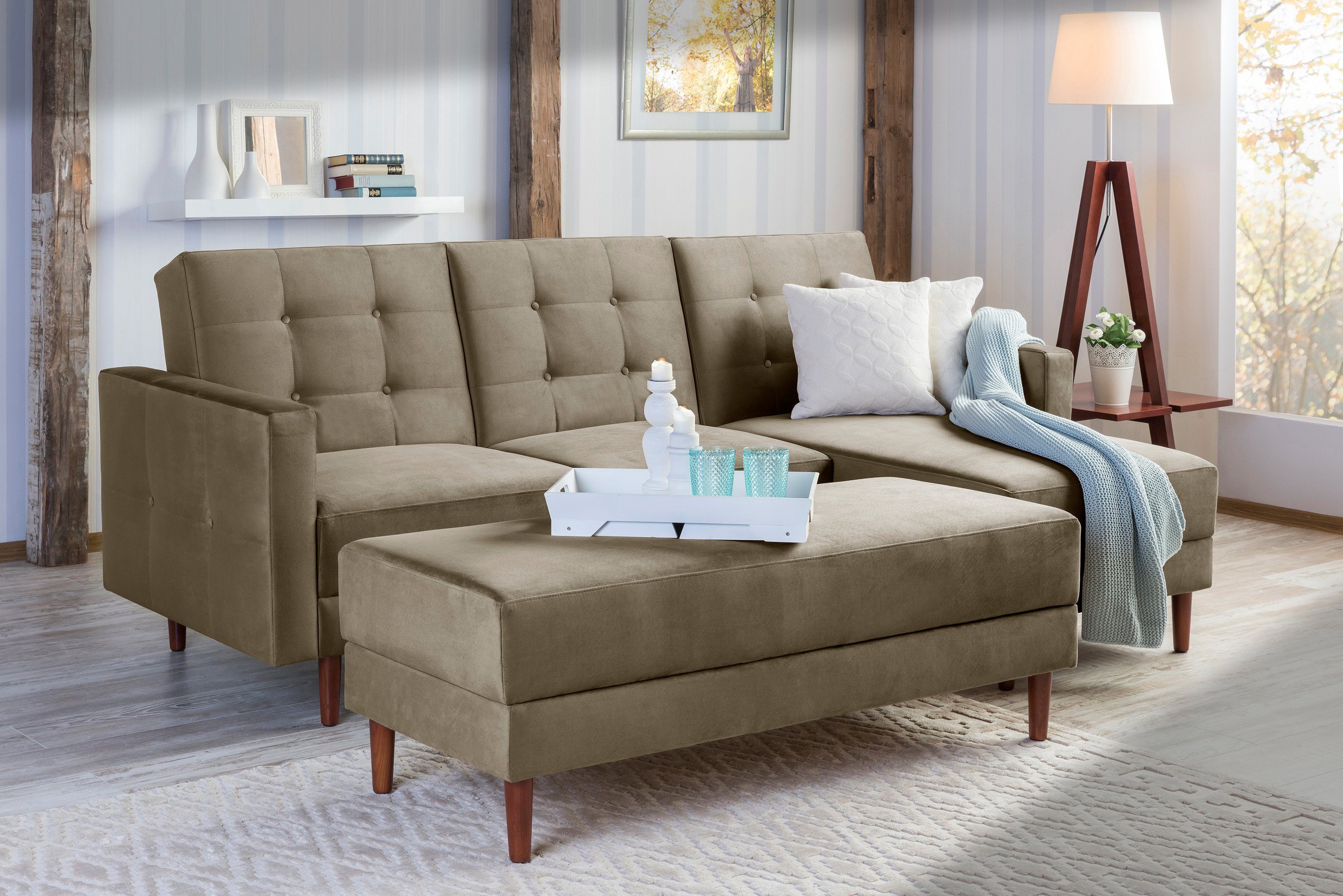 Max Winzer® Sofa Easy Relax, Funktionssofa mit Hocker Samt sahara