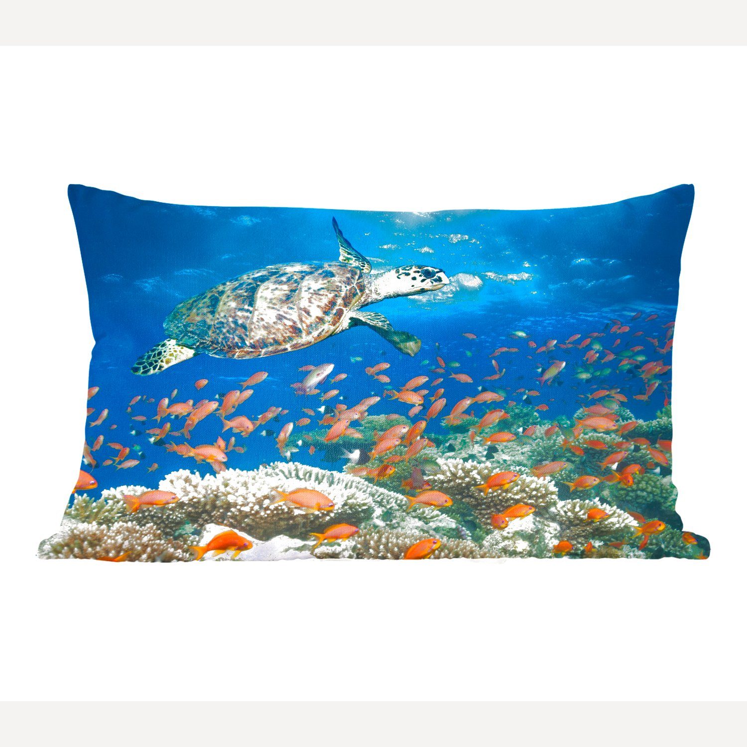 Zierkissen, Dekoration, Füllung, mit Korallenriff Dekokissen Dekokissen MuchoWow mit Wohzimmer Schildkröte, Schlafzimmer