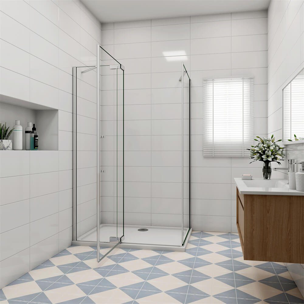 duschspa Eckdusche Eckeinstieg Duschkabine Duschtür Drehtür Schwingtür Pendeltür Glastür, Einscheibensicherheitsglas, Sicherheitsglas, Set