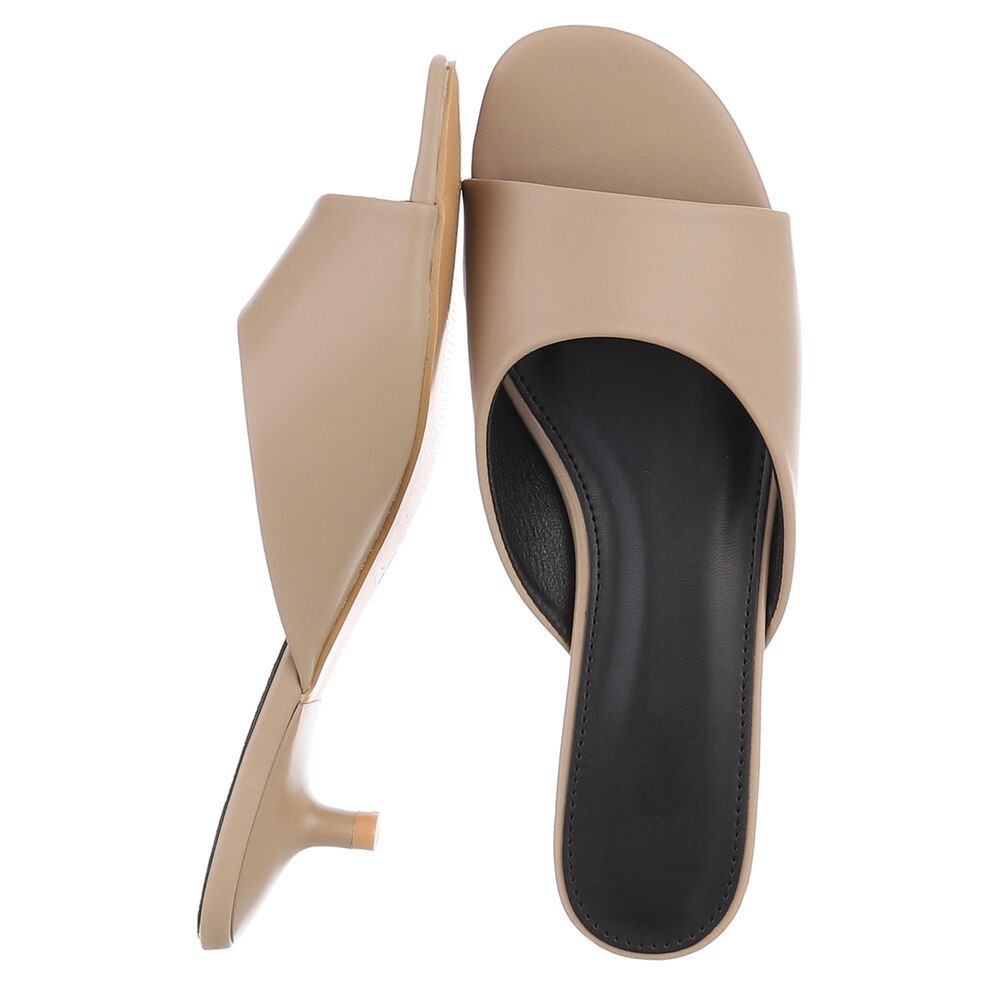 Ital-Design Damen Mules mit Blockabsatz und offener Spitze Pantolette (91849323) Pfennig-/Stilettoabsatz Pantoletten in Hellbraun