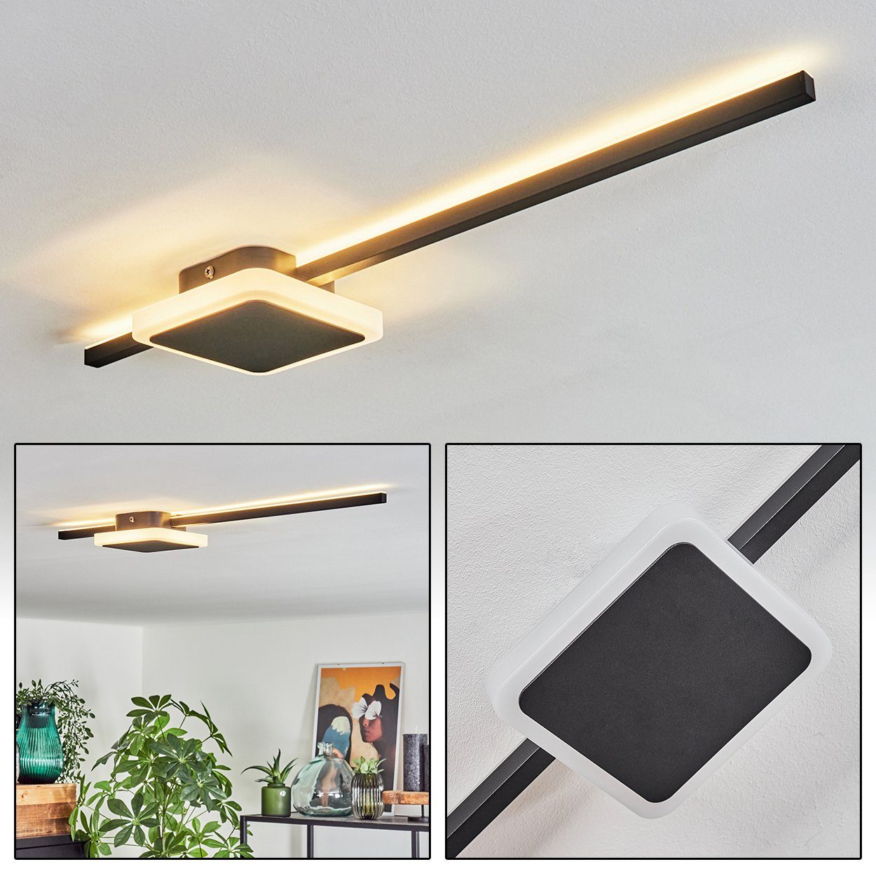 LED 11,7 an Lumen der Lichteffekt Schwarz/Weiß, hofstein Deckenleuchte Deckenlampe 1550 wechselbar, 3000 in Metall/Kunststoff moderne LED Watt mit Decke, Kelvin, aus insgesamt,