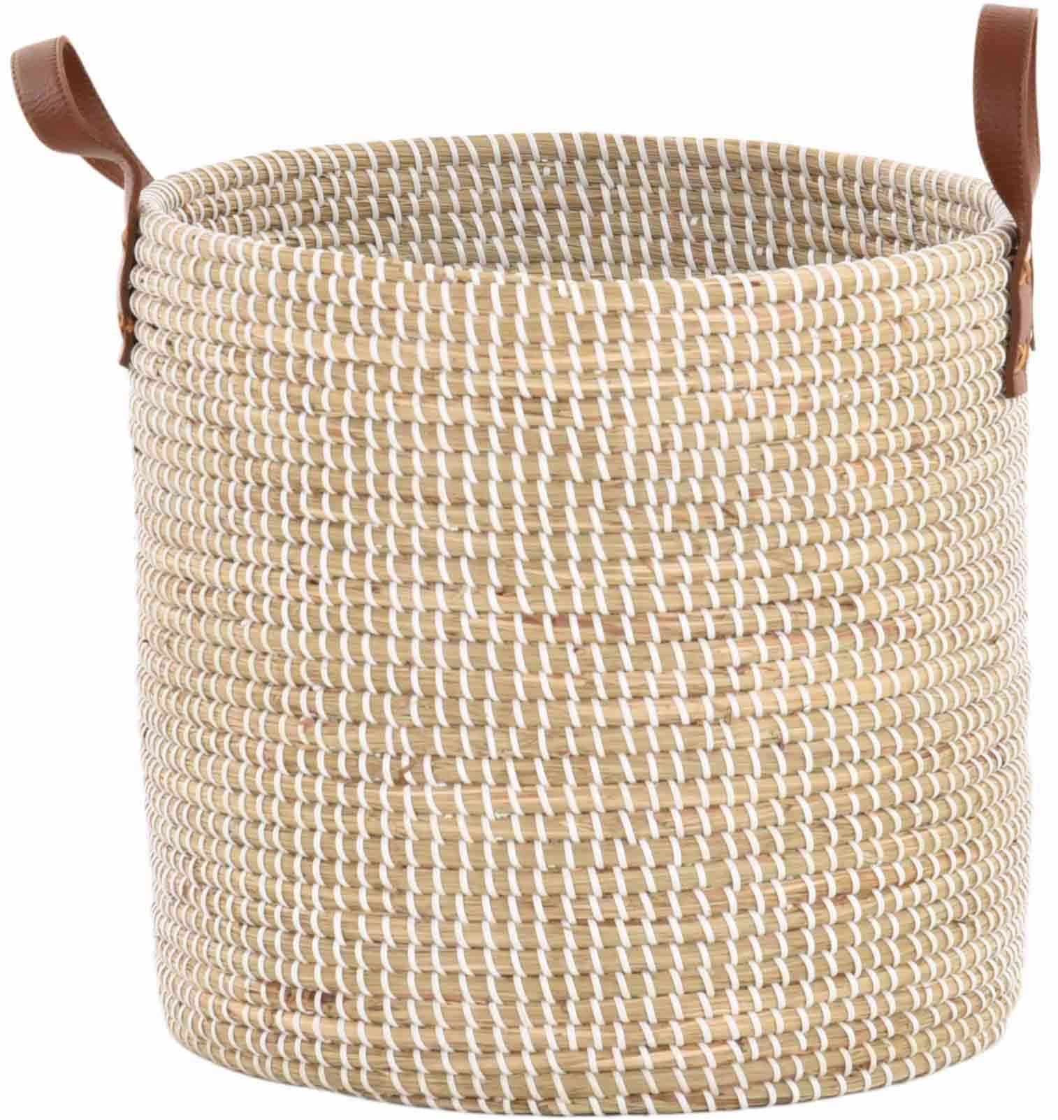Krines Home Flechtkorb Handgearbeiteter Seegras Dekokorb mit Blumenmuster zur Aufbewahrung (1 St., und 2 Stück), Flechtkorb Korb Natur Rund mit weißen Wicklungen