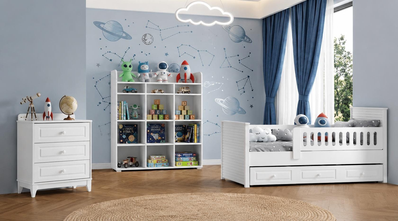 Xlmoebel Kinderbett Weißes Kinderzimmer-Set mit Bett und Kommode für kleine Entdecker (Möbel-Set, 2-tlg., Kinderzimmer-Set), Made in Europa