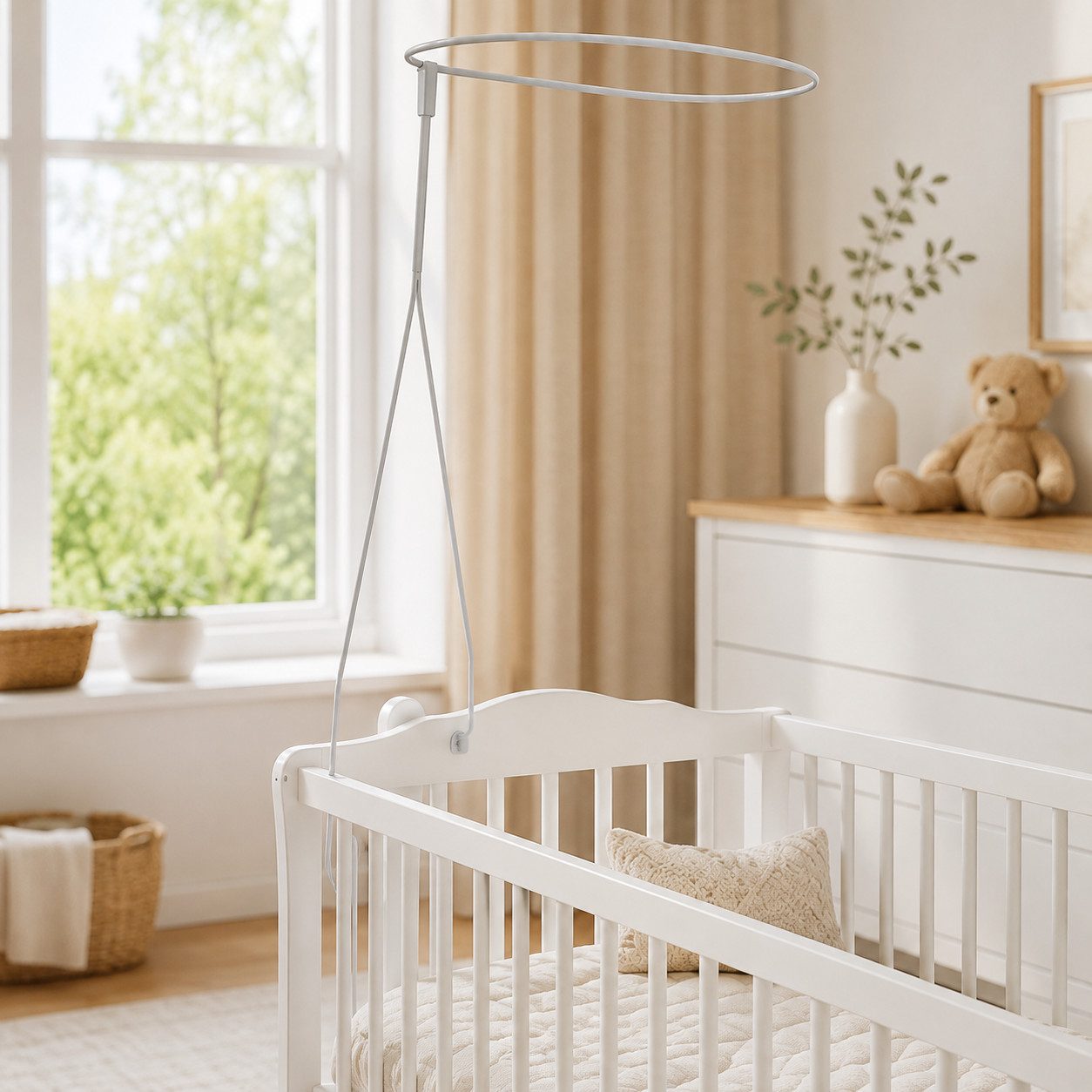 Best for Kids Himmelstange Best for Kids Baldachinstange Weiß mit Schraubklemme für Babybett, Ø 15 mm, 0-läufig, kürzbar, Klemme, geklemmt, Metall, Schleierhalter für Babybett oder Wiege