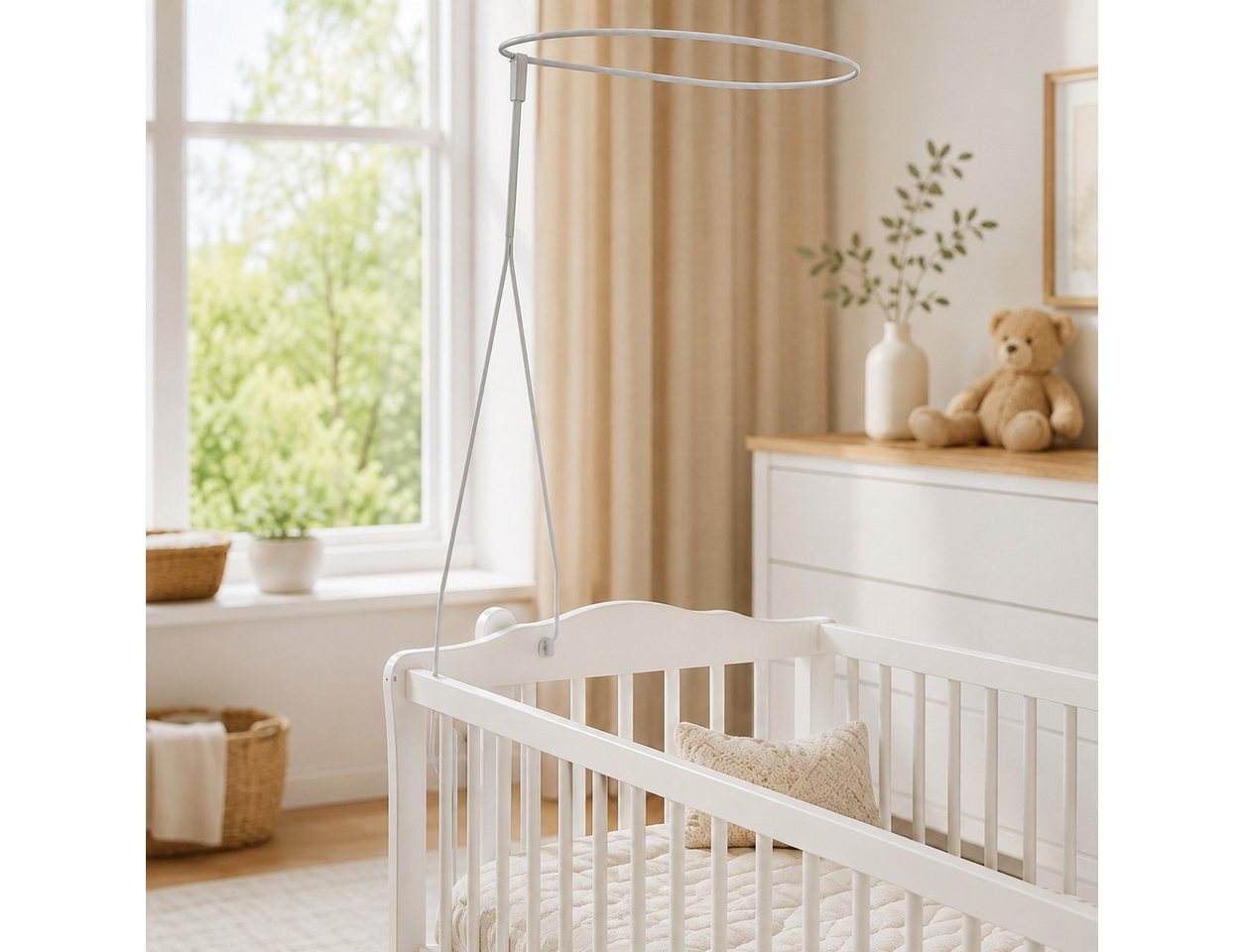 Best for Kids Himmelstange Best for Kids Baldachinstange Weiß mit Schraubklemme für Babybett, Ø 15 mm, 0-läufig, kürzbar, Klemme, geklemmt, Metall, Schleierhalter für Babybett oder Wiege
