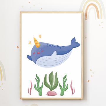 Tigerlino Poster 6er Set Kinderzimmer Bilder Schildkröte Krabbe Wal Fisch Seepferdchen