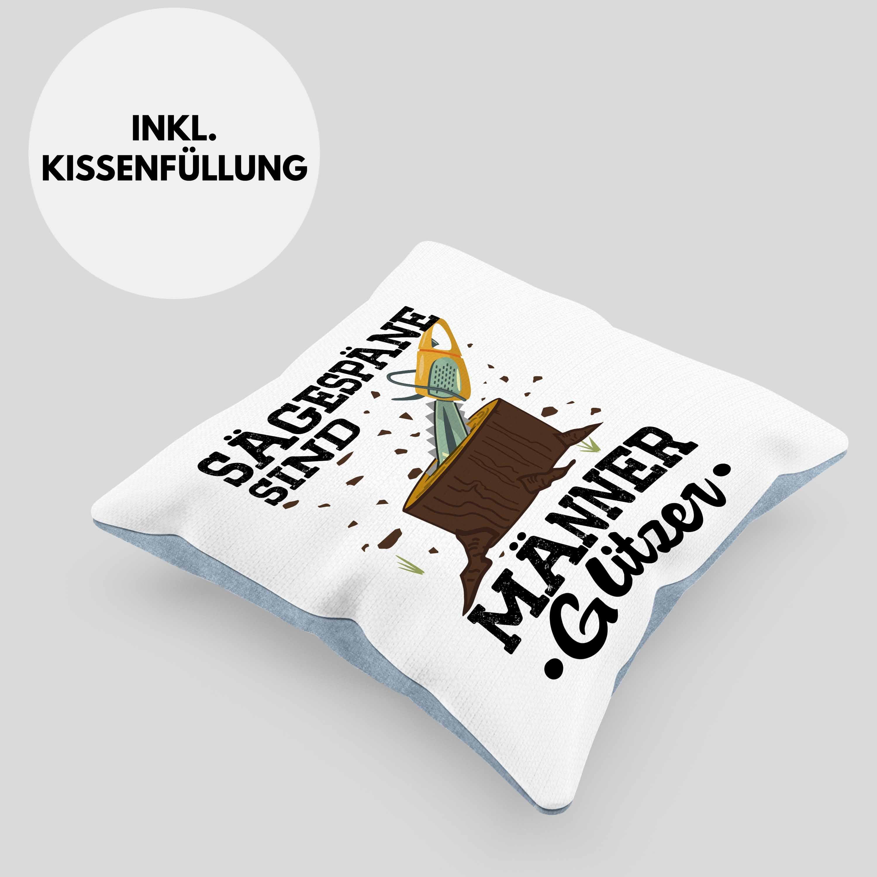 Trendation Dekokissen mit Forstwirt Blau Männer Förster für Dekokissen Männer-Glitzer Spruch Trendation Baumfäller Kissen - Geschenk Holzfäller Waldarbeiter Füllung Geschenkidee 40x40