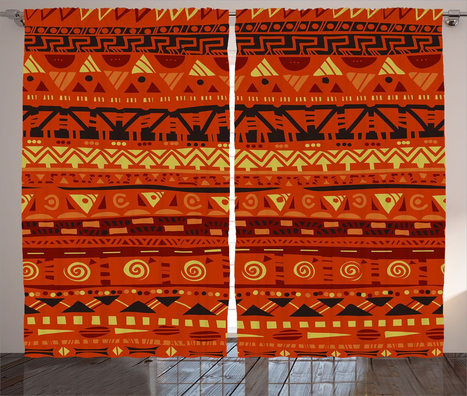 Gardine Schlafzimmer Kräuselband Vorhang mit Schlaufen und Haken, Abakuhaus, Stammes geometrische Kunst