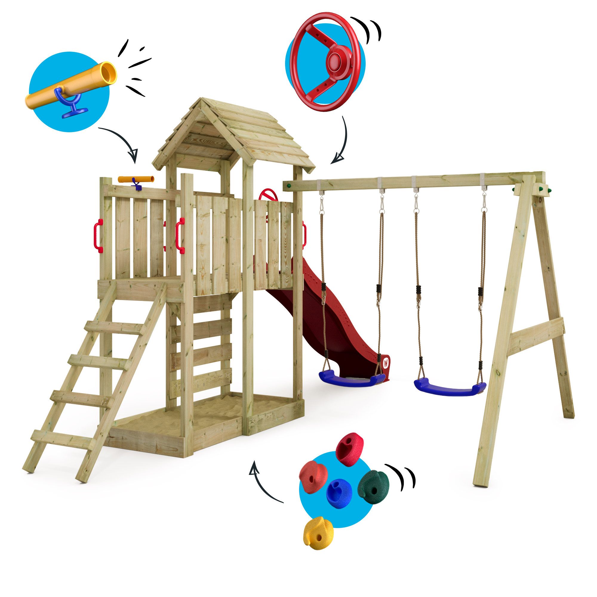 Wickey Spielturm MultiFlyer mit Holzdach, Doppelschaukel günstig online kaufen
