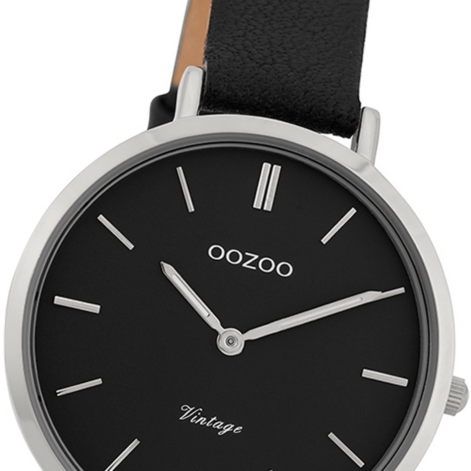 Fashion-Style schwarz, Damenuhr OOZOO Damen Armbanduhr Lederarmband, 34mm) mittel (ca. Oozoo Quarzuhr rund,