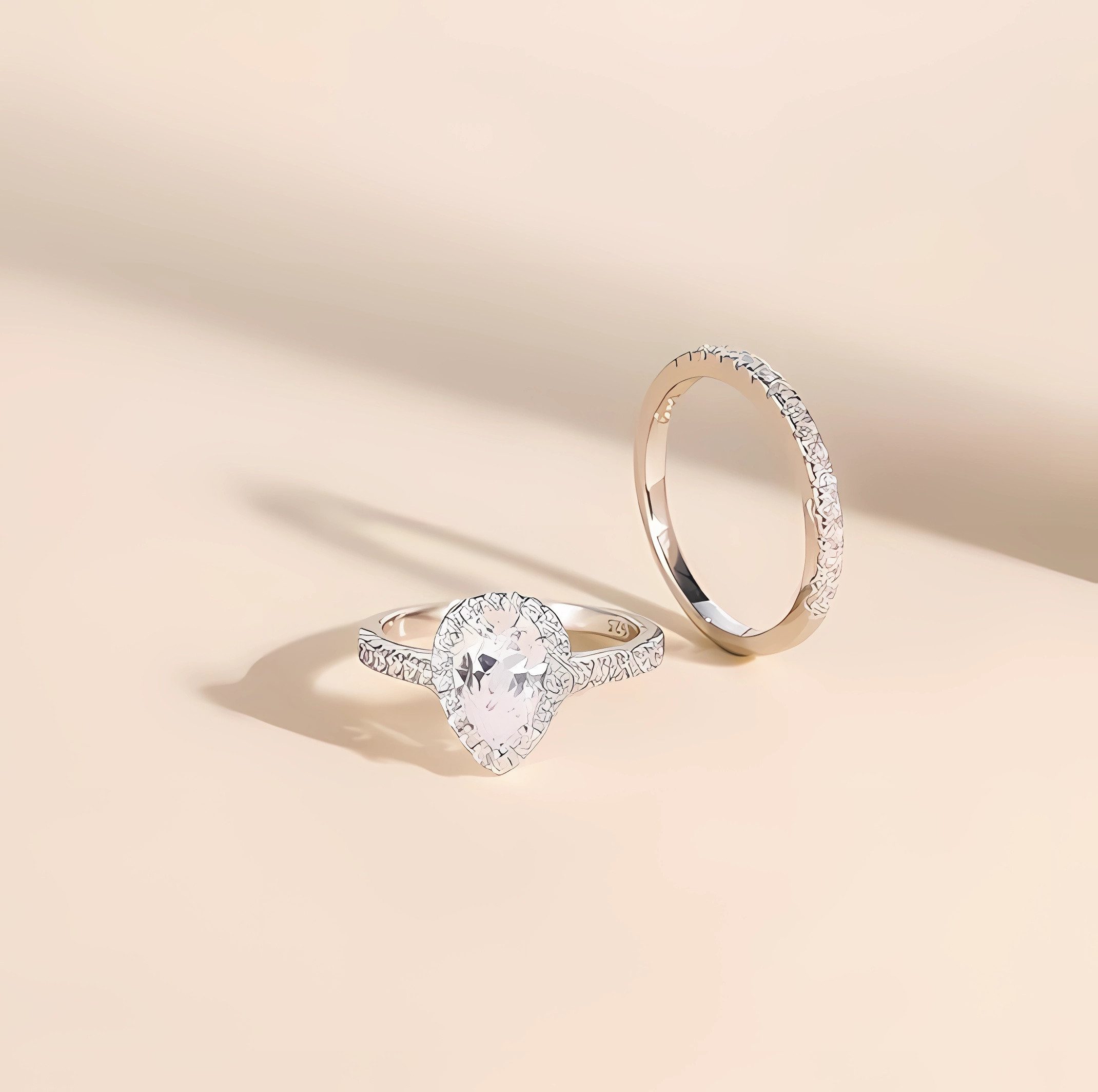 Jumpeak Diamantring Labordiamant 1.5 Karat,Goldener Ring Damen,585 Gold,Diamant Ring, D VVS2 2EX,Tropfenförmiger Diamant,Geschenk für Ehefrau,Ring Set