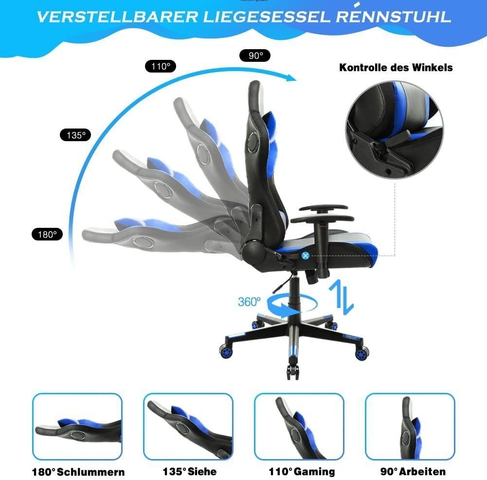 Chair Hoher ergonomischer Gaming LED-Leuchten Gaming Blau Lautsprechern Stuhl HomeMiYN Bürostuhl